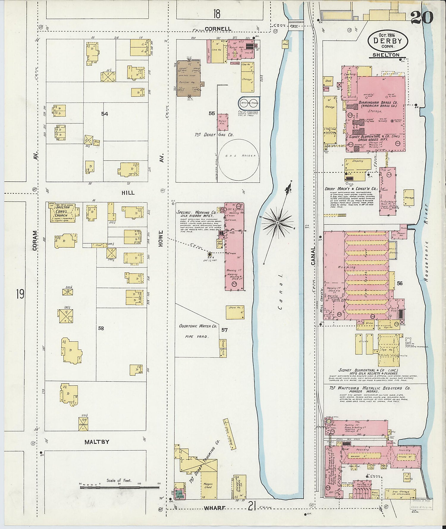 This old map of Derby, Shelton Fairfield County, Connecticut was created by Sanborn Map Company in 1906