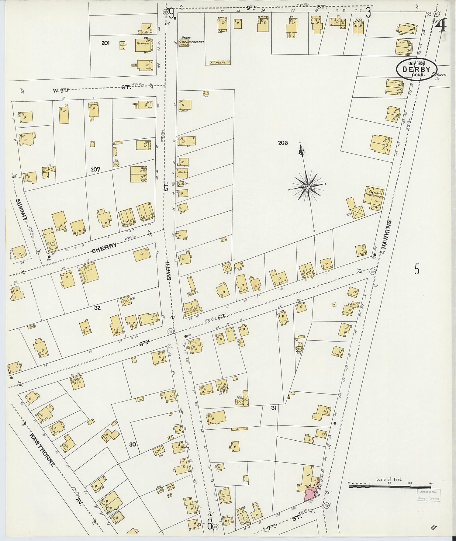 This old map of Derby, Shelton Fairfield County, Connecticut was created by Sanborn Map Company in 1906