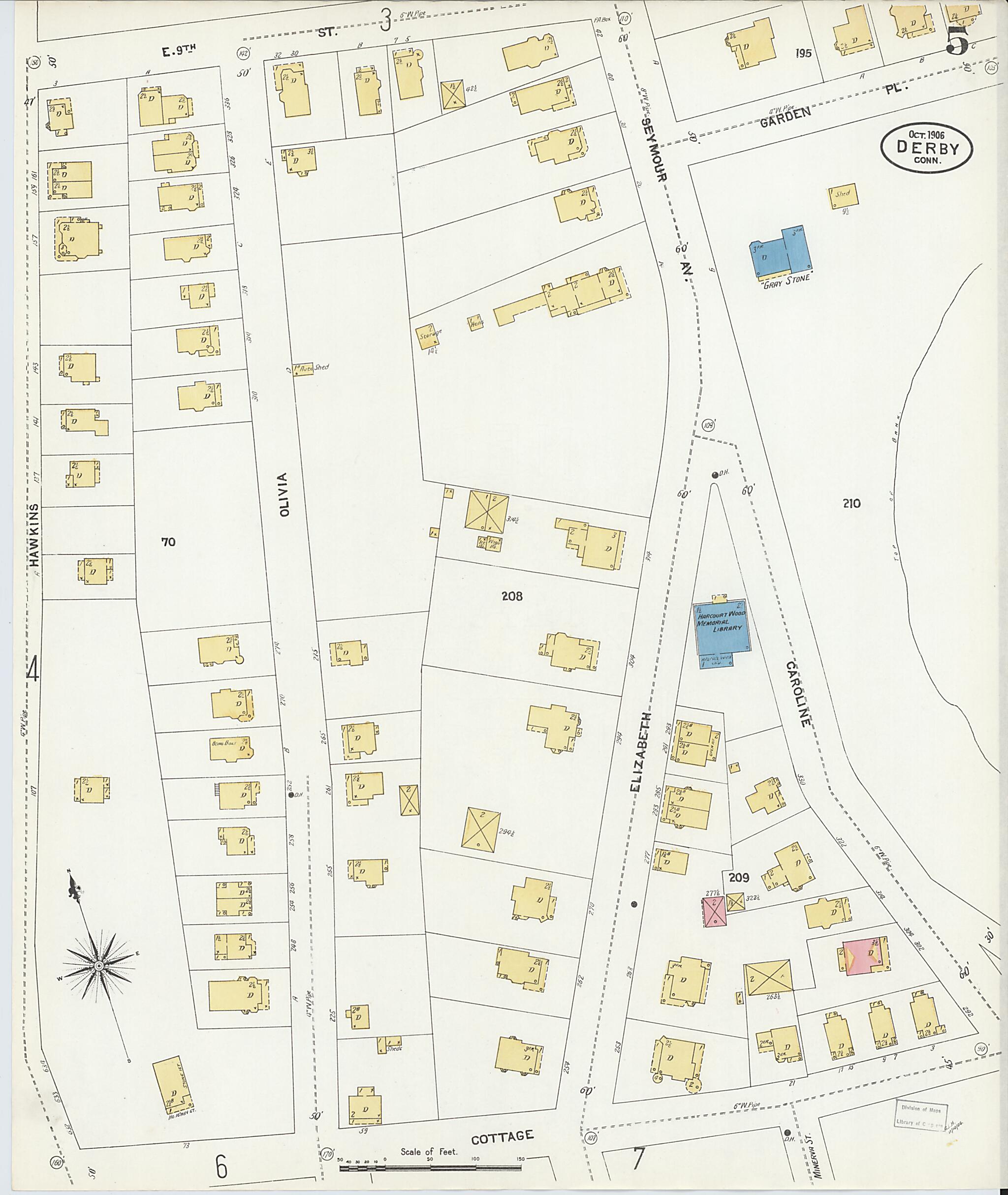 This old map of Derby, Shelton Fairfield County, Connecticut was created by Sanborn Map Company in 1906
