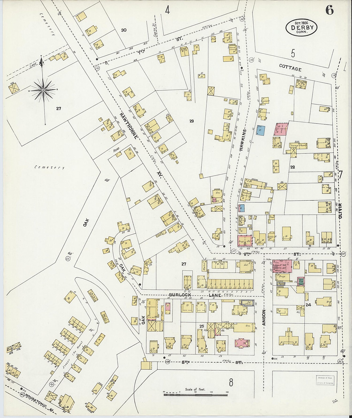 This old map of Derby, Shelton Fairfield County, Connecticut was created by Sanborn Map Company in 1906