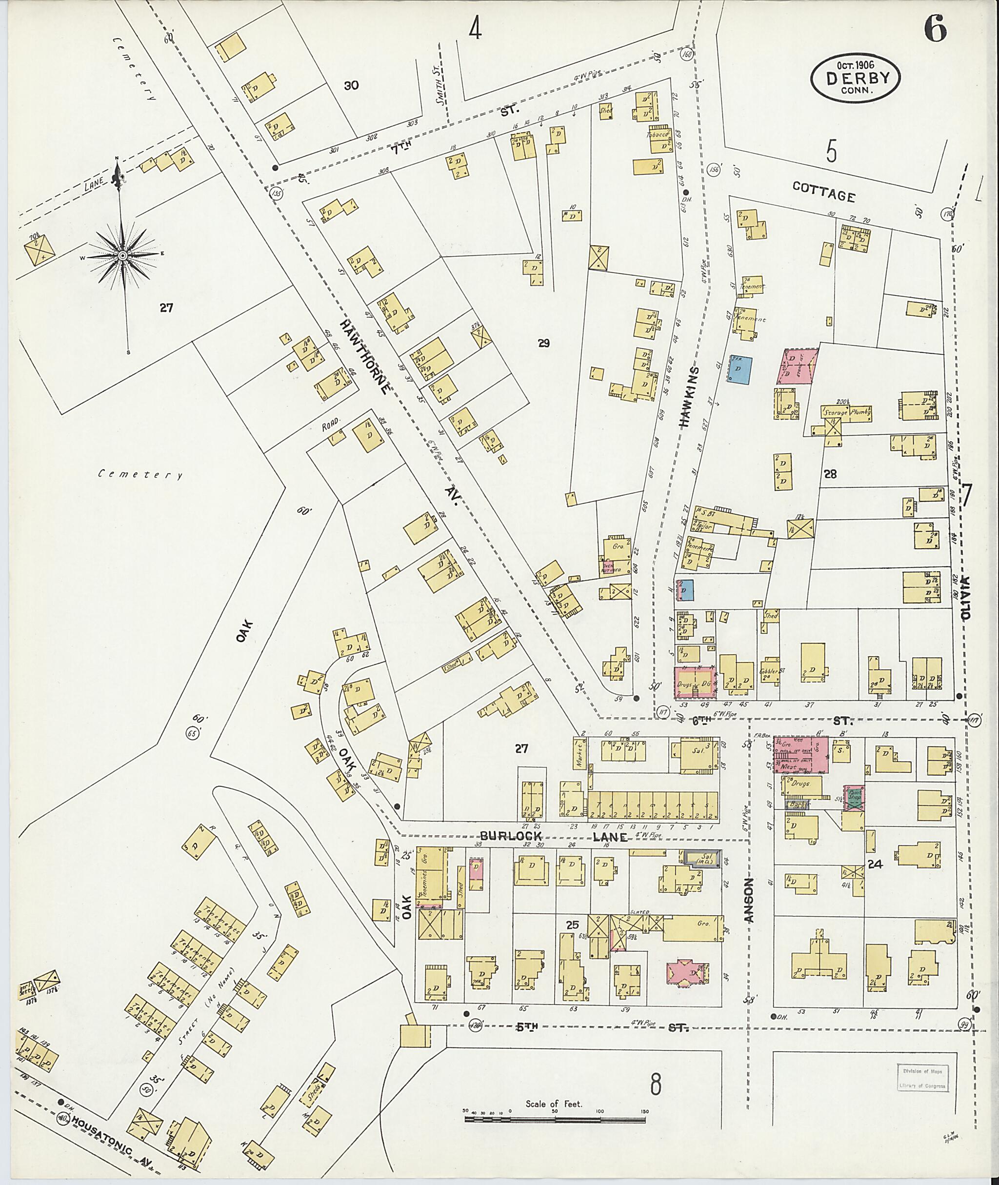 This old map of Derby, Shelton Fairfield County, Connecticut was created by Sanborn Map Company in 1906