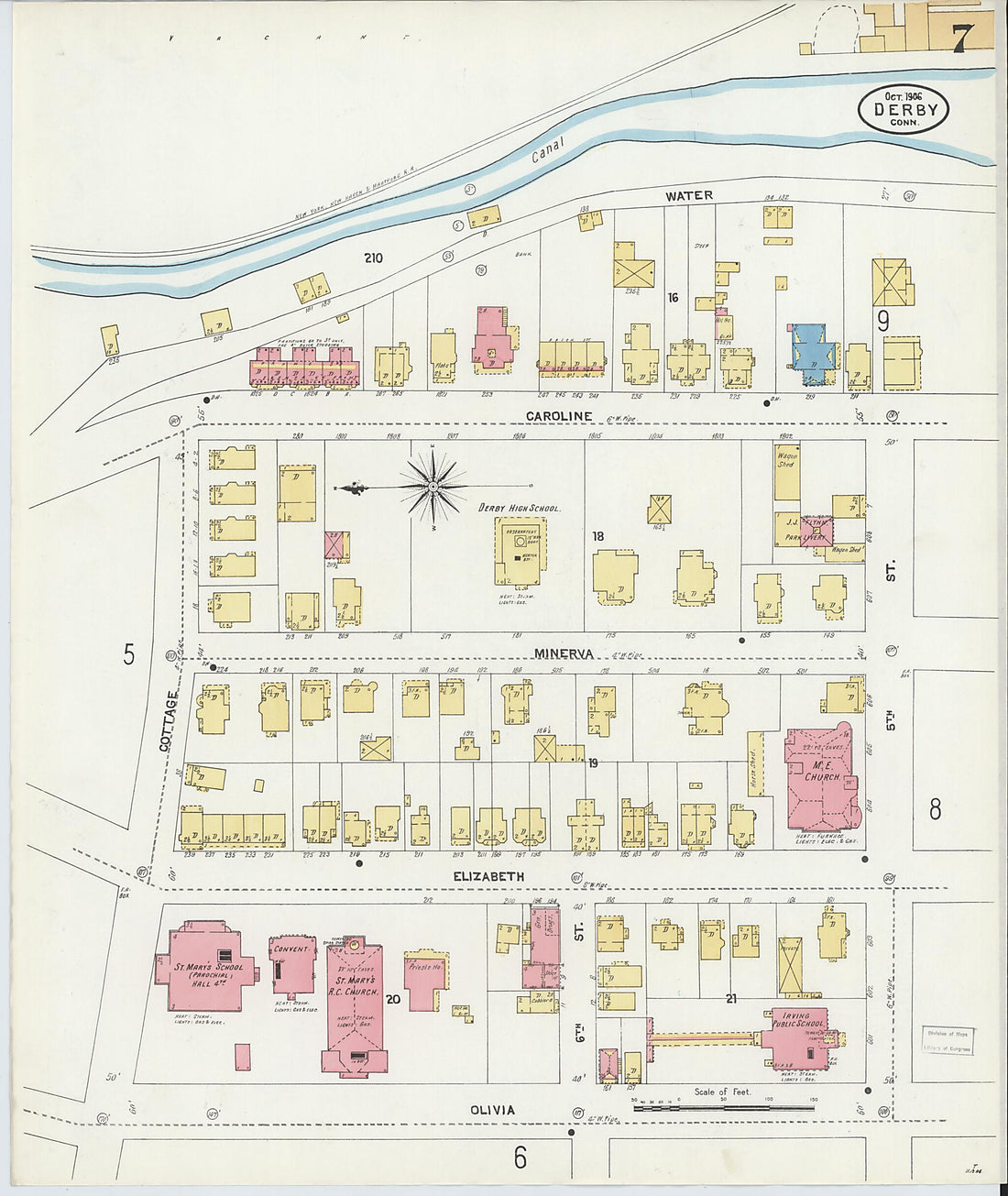 This old map of Derby, Shelton Fairfield County, Connecticut was created by Sanborn Map Company in 1906