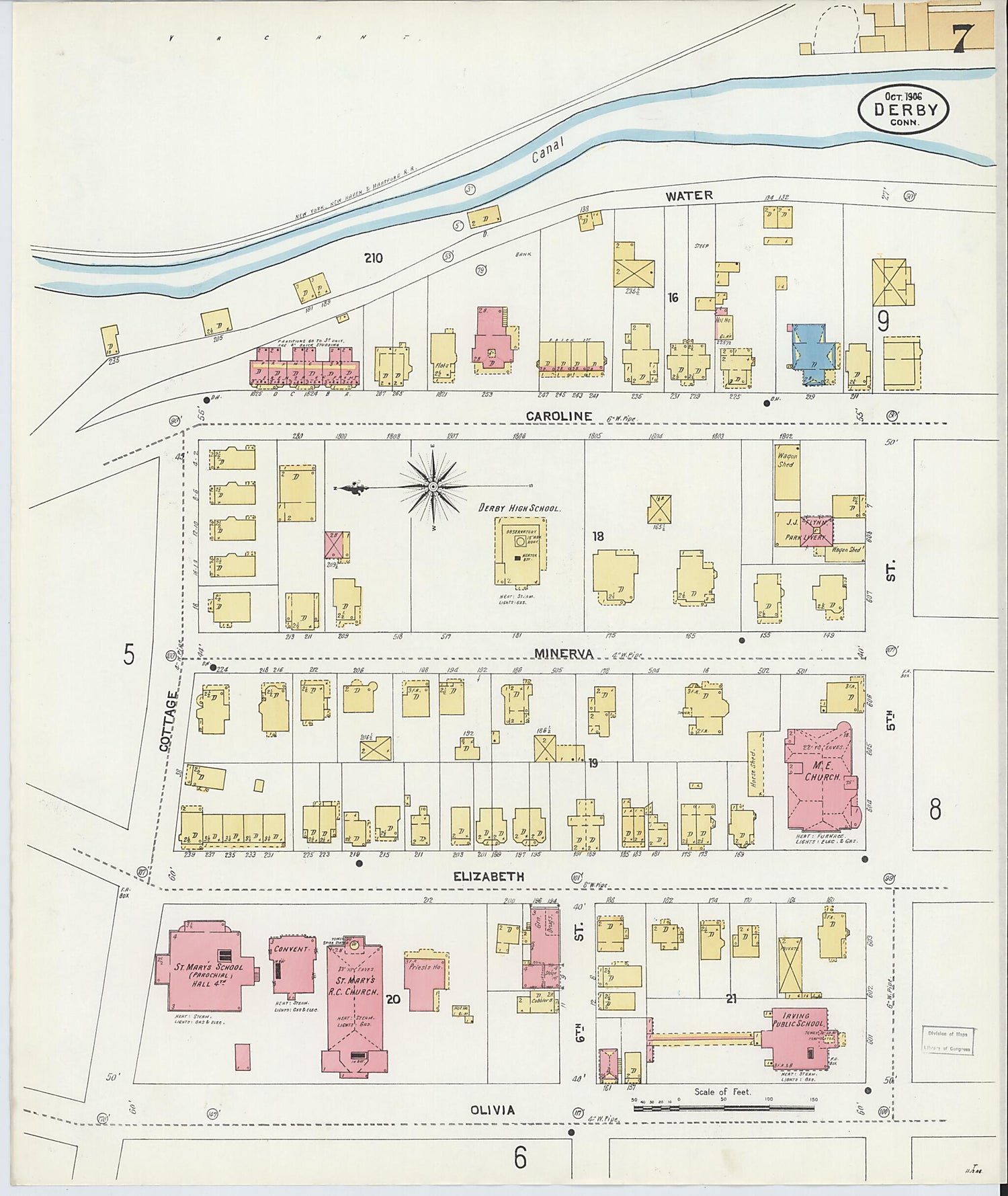 This old map of Derby, Shelton Fairfield County, Connecticut was created by Sanborn Map Company in 1906