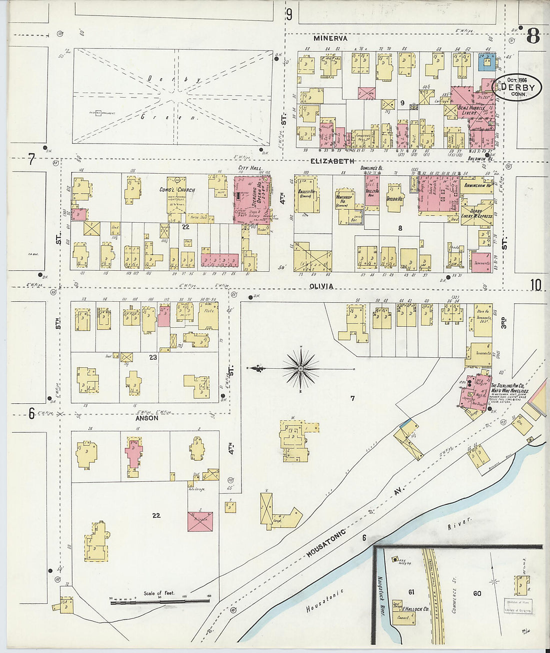 This old map of Derby, Shelton Fairfield County, Connecticut was created by Sanborn Map Company in 1906