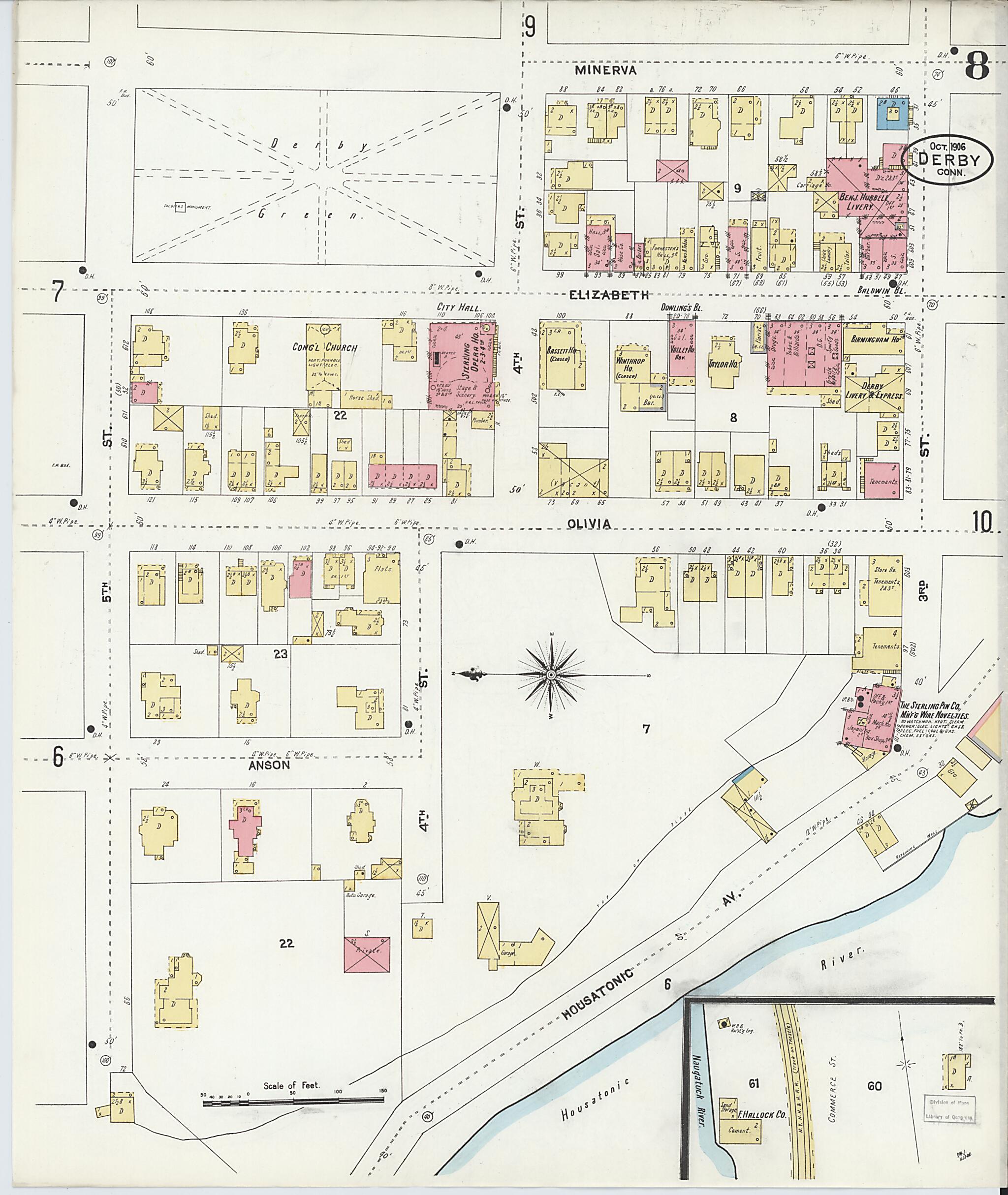 This old map of Derby, Shelton Fairfield County, Connecticut was created by Sanborn Map Company in 1906