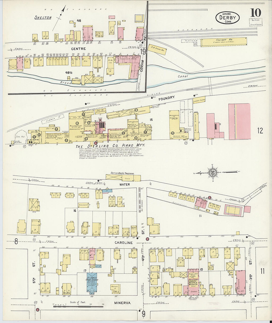 This old map of Derby, Shelton Fairfield County, Connecticut was created by Sanborn Map Company in 1912