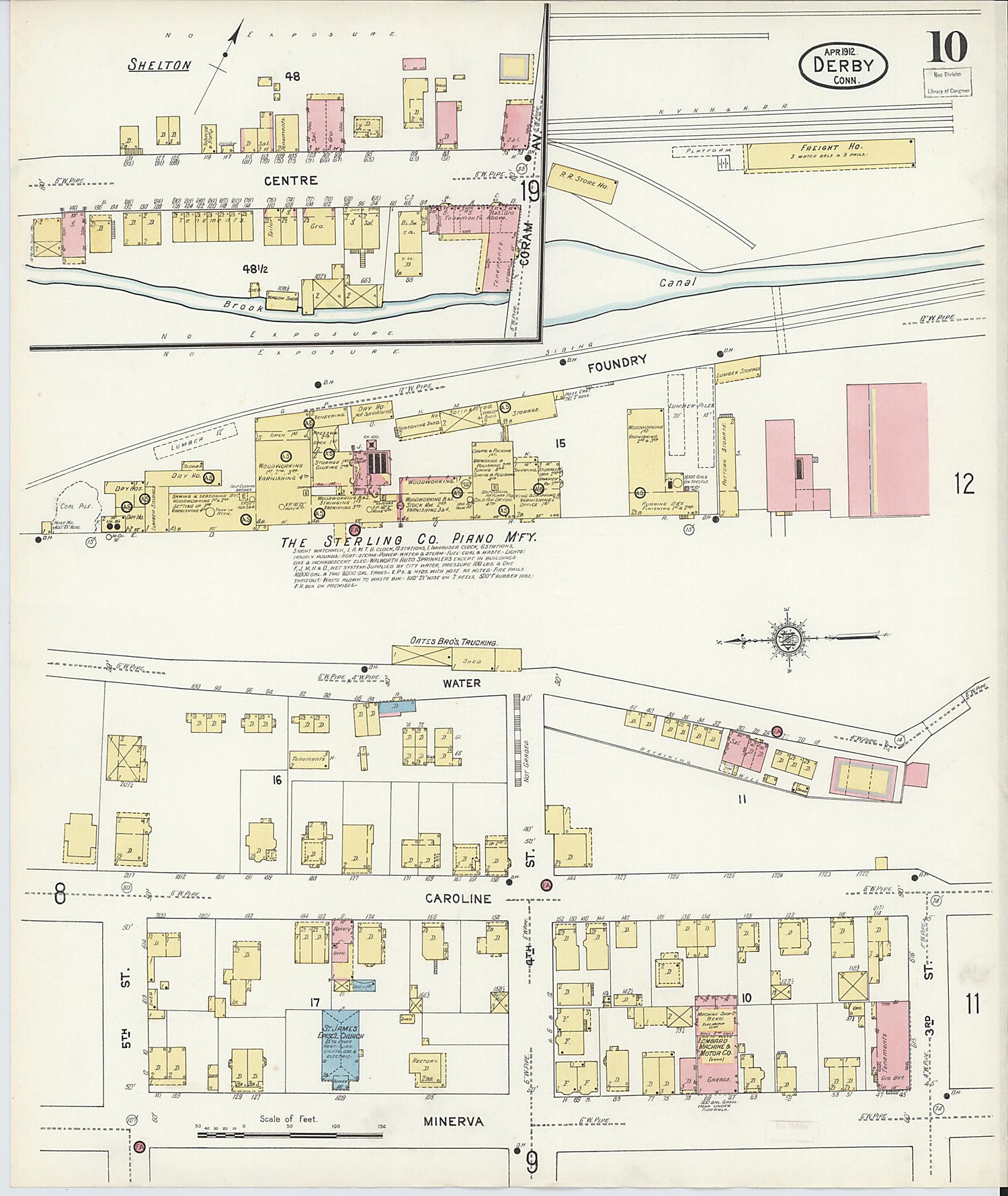 This old map of Derby, Shelton Fairfield County, Connecticut was created by Sanborn Map Company in 1912