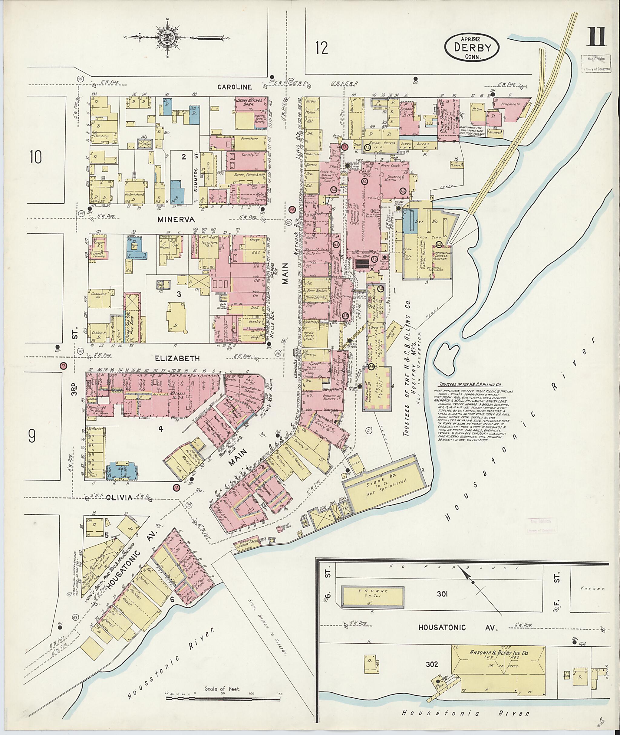 This old map of Derby, Shelton Fairfield County, Connecticut was created by Sanborn Map Company in 1912