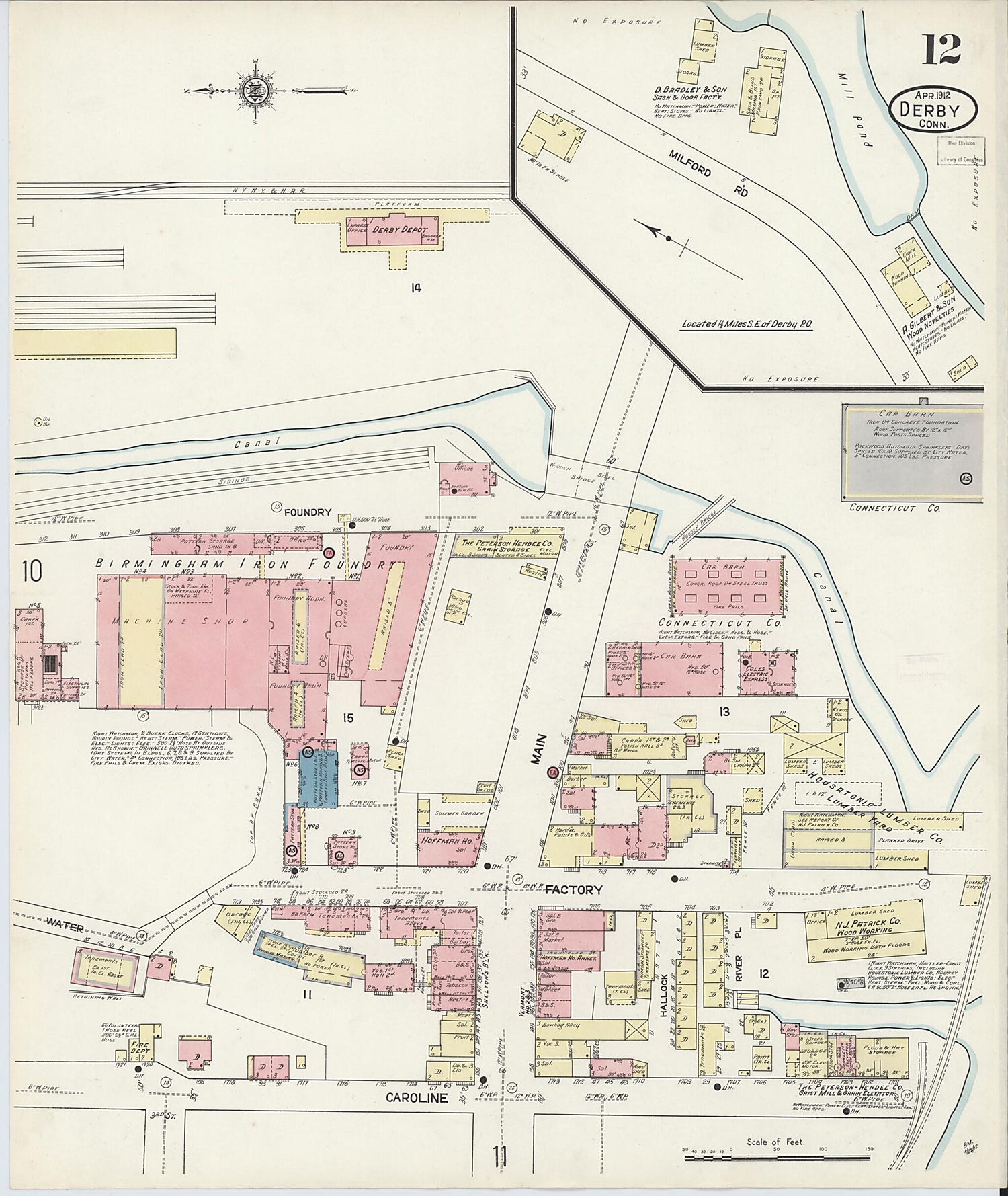 This old map of Derby, Shelton Fairfield County, Connecticut was created by Sanborn Map Company in 1912