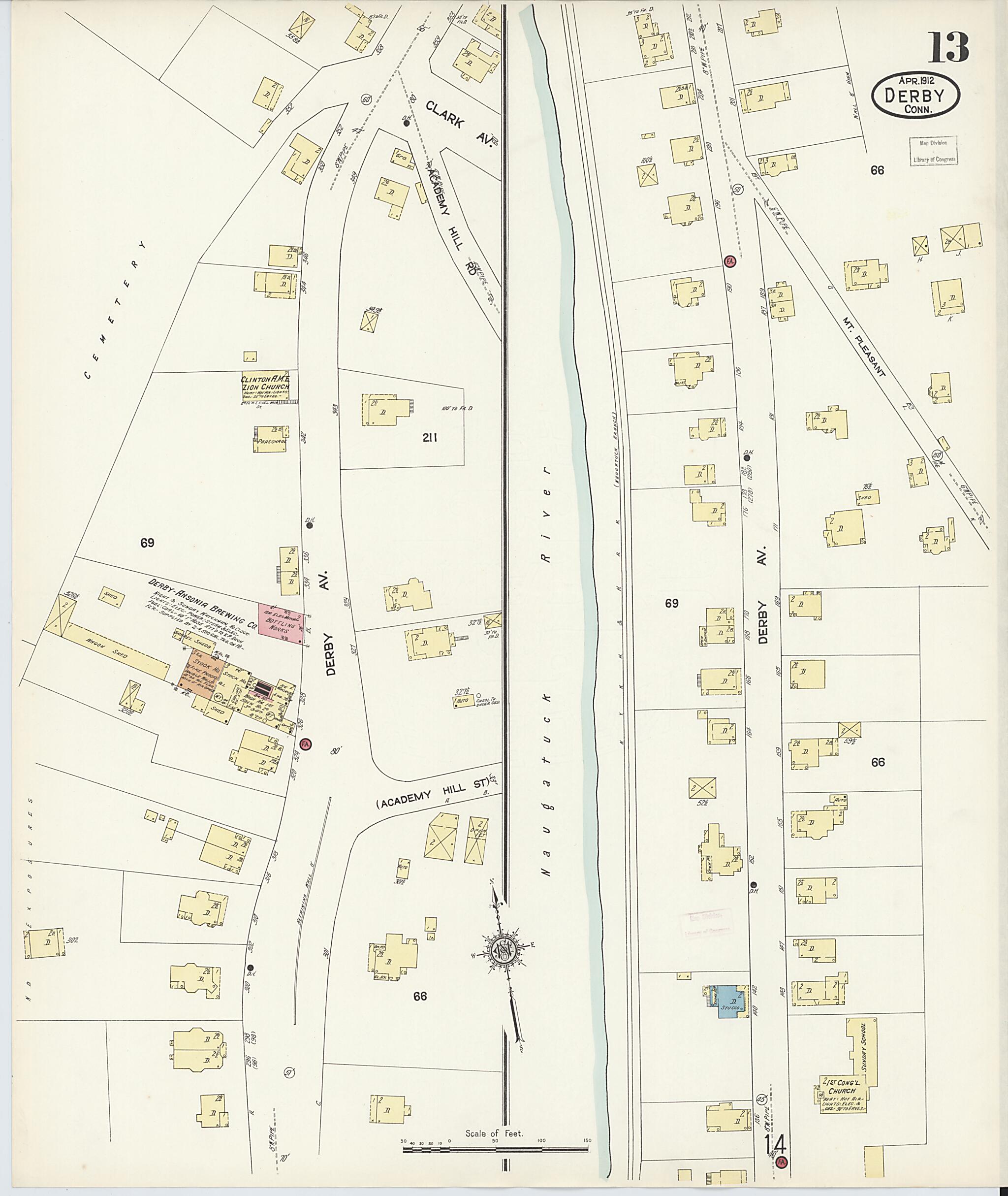 This old map of Derby, Shelton Fairfield County, Connecticut was created by Sanborn Map Company in 1912