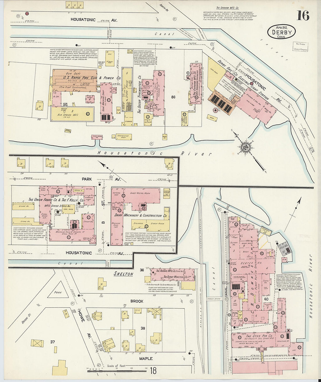 This old map of Derby, Shelton Fairfield County, Connecticut was created by Sanborn Map Company in 1912