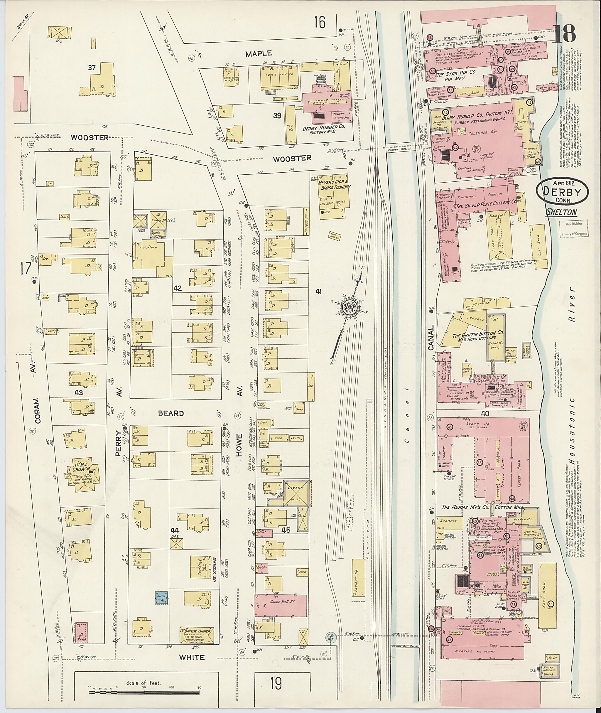 This old map of Derby, Shelton Fairfield County, Connecticut was created by Sanborn Map Company in 1912