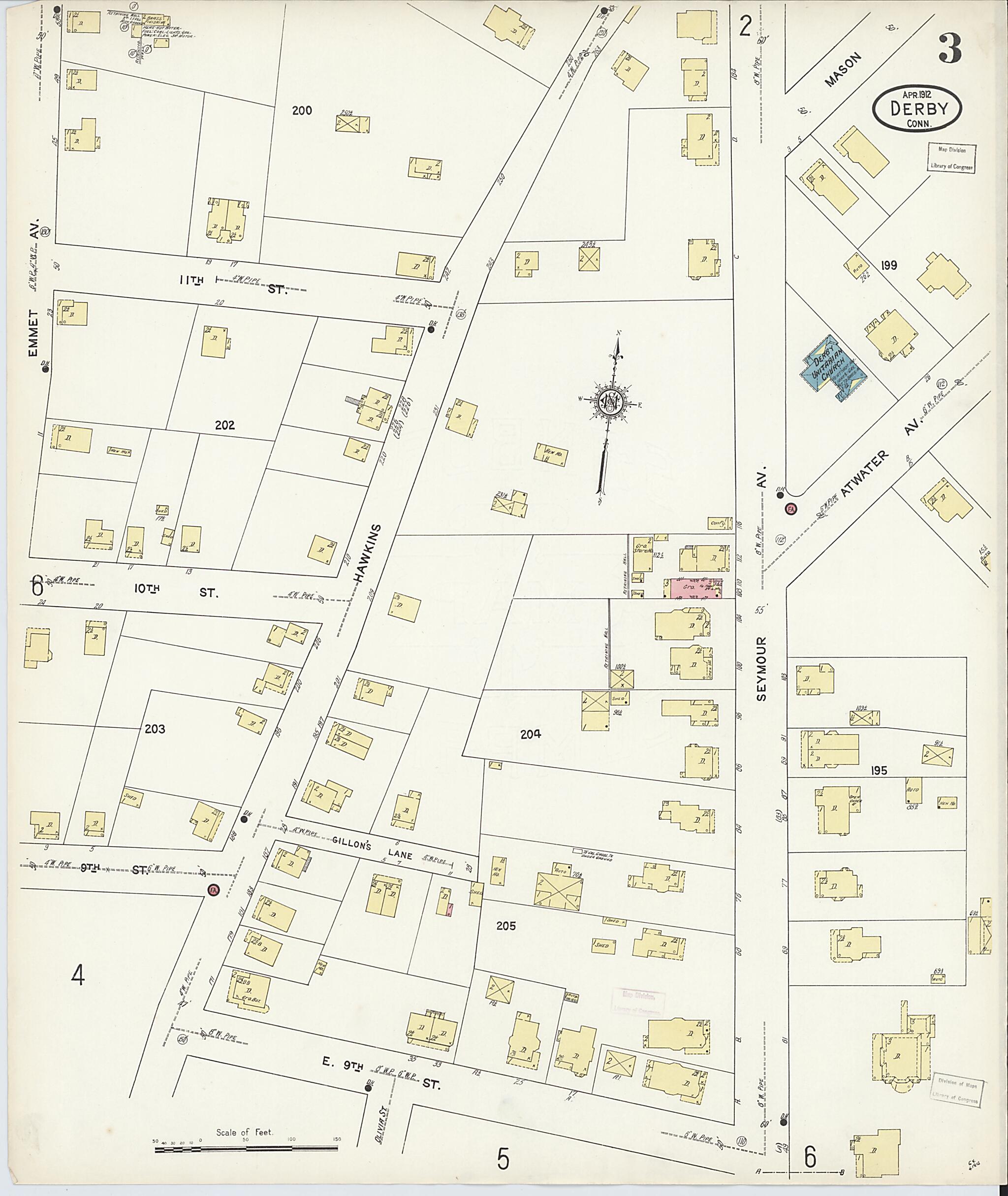 This old map of Derby, Shelton Fairfield County, Connecticut was created by Sanborn Map Company in 1912