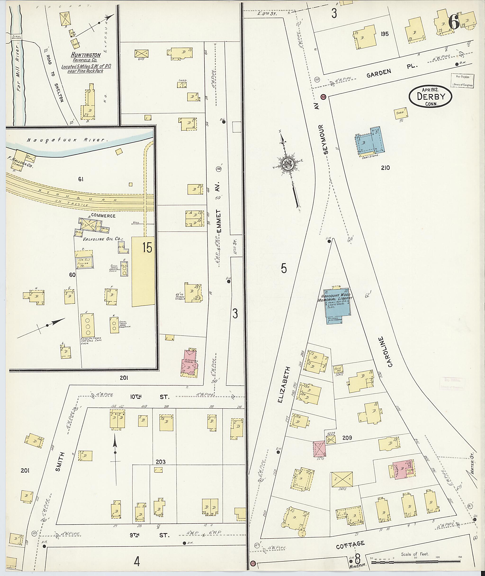 This old map of Derby, Shelton Fairfield County, Connecticut was created by Sanborn Map Company in 1912