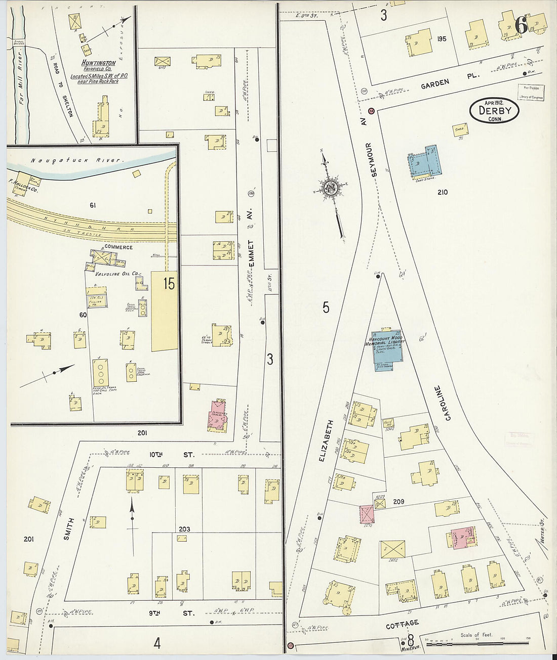 This old map of Derby, Shelton Fairfield County, Connecticut was created by Sanborn Map Company in 1912