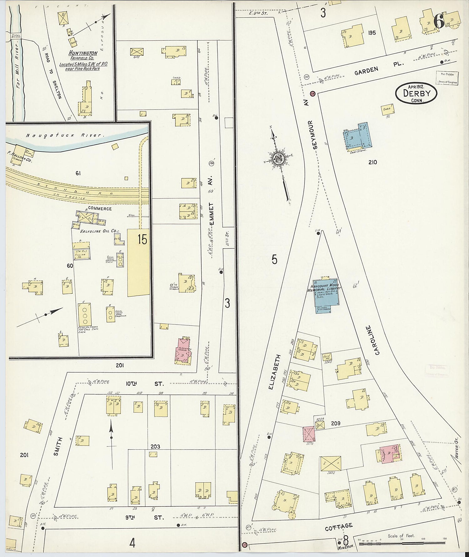 This old map of Derby, Shelton Fairfield County, Connecticut was created by Sanborn Map Company in 1912