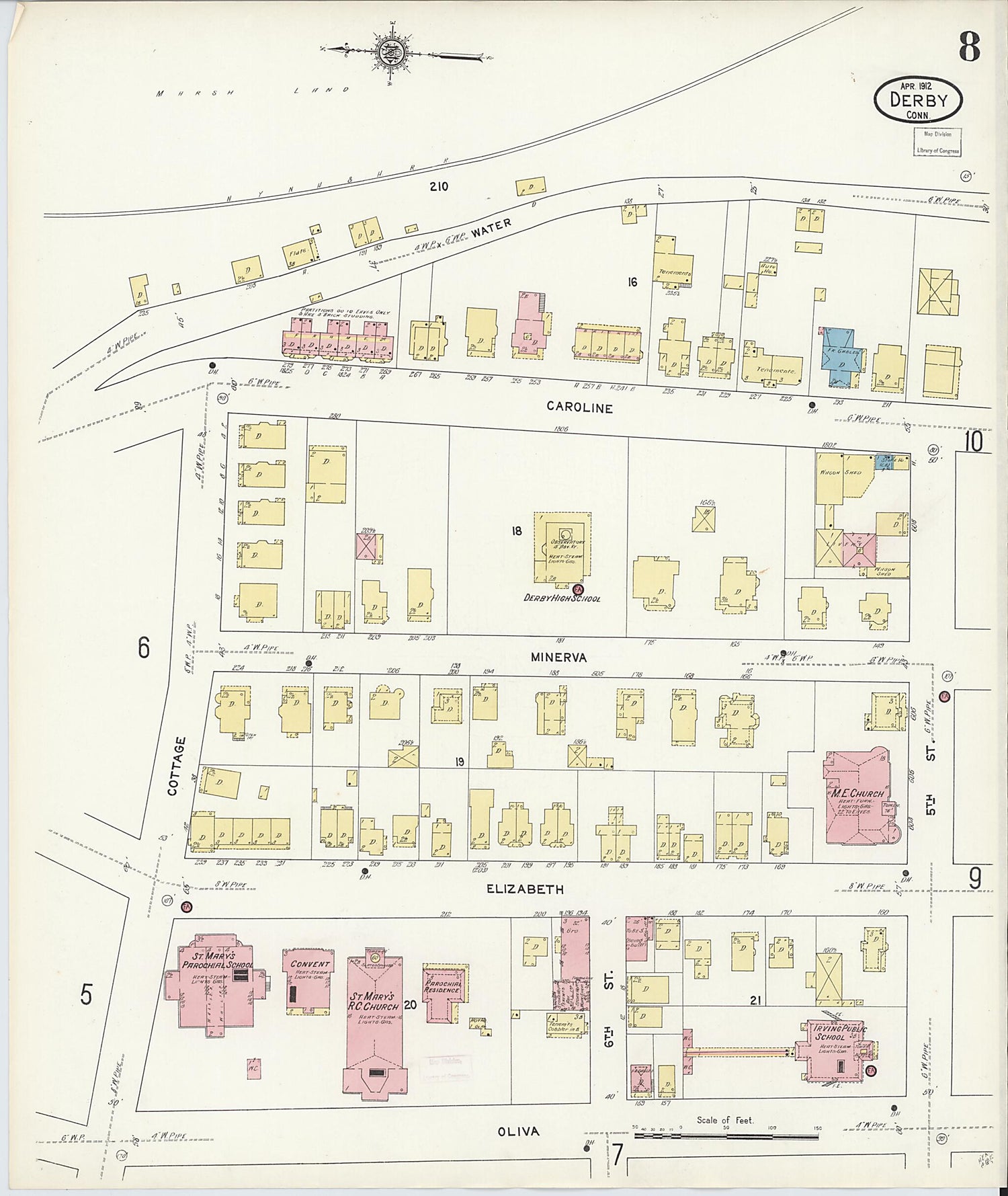 This old map of Derby, Shelton Fairfield County, Connecticut was created by Sanborn Map Company in 1912