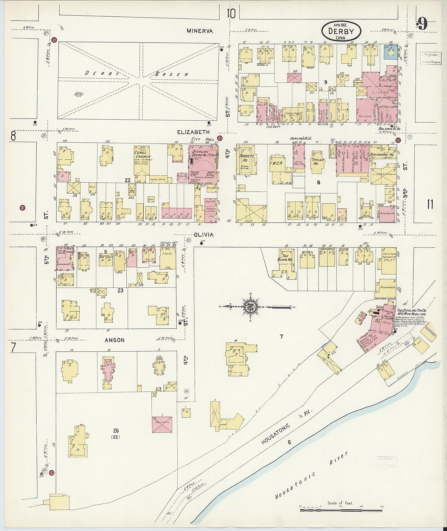 This old map of Derby, Shelton Fairfield County, Connecticut was created by Sanborn Map Company in 1912