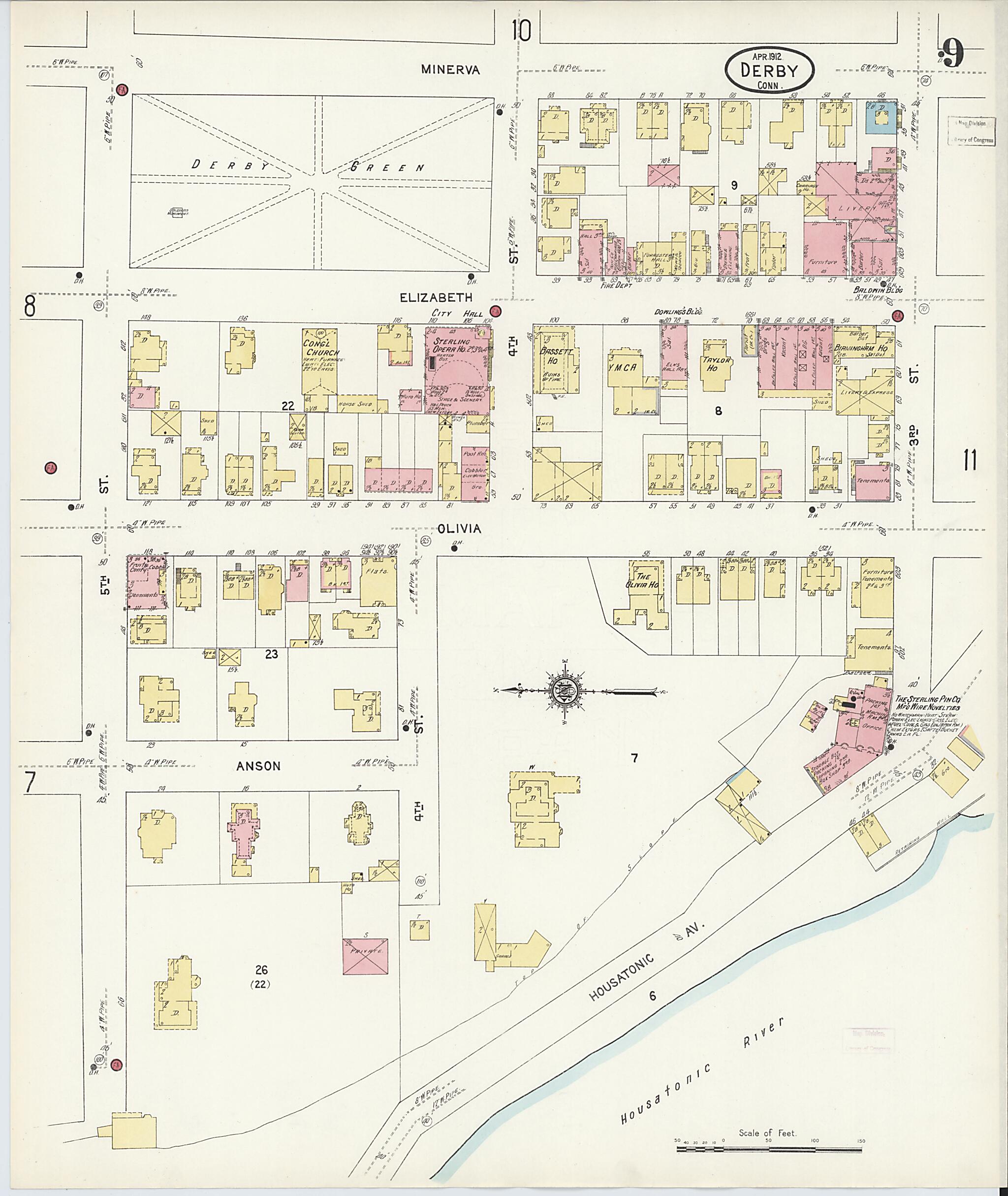 This old map of Derby, Shelton Fairfield County, Connecticut was created by Sanborn Map Company in 1912