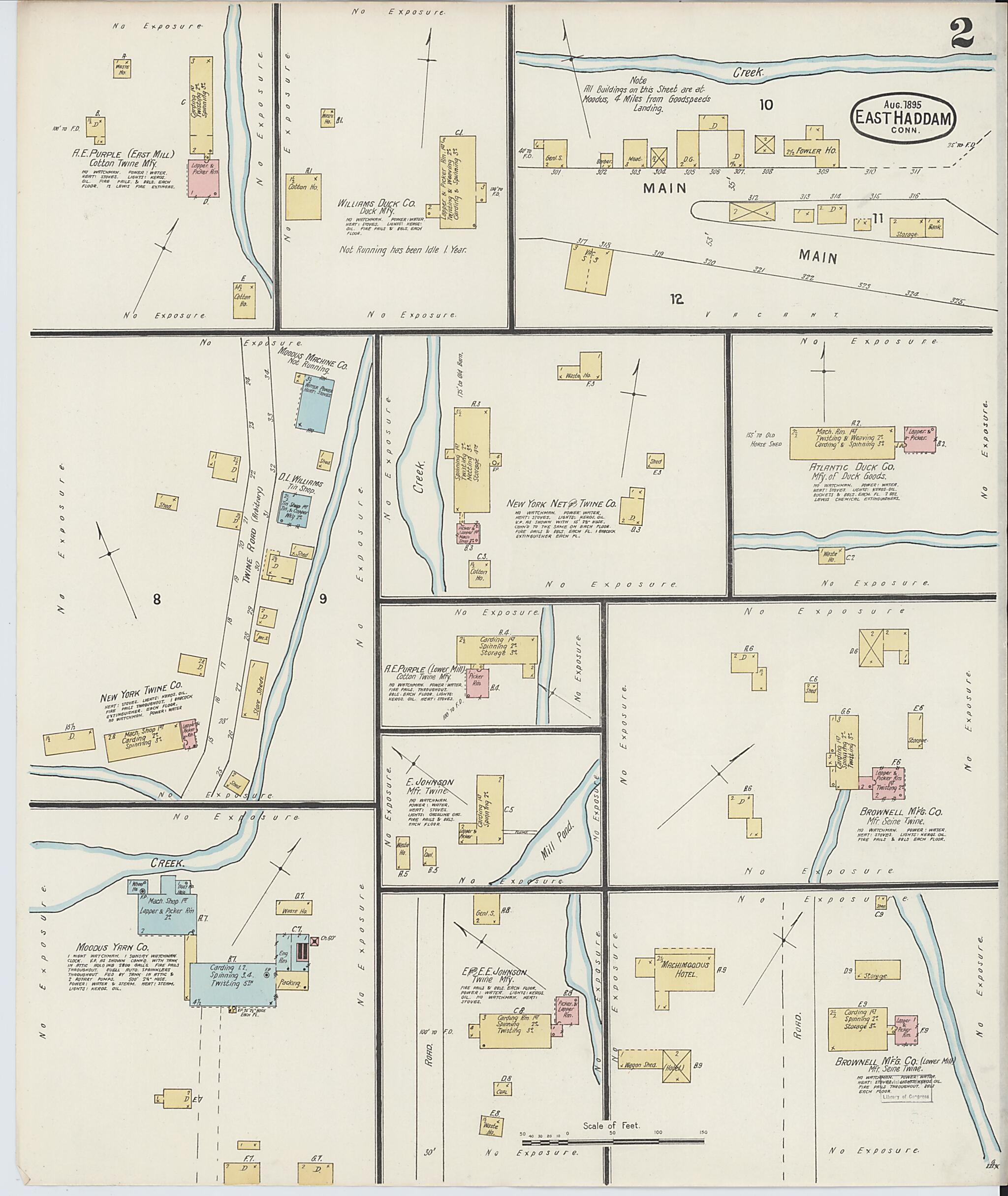 This old map of Moodus, Middlesex County, Connecticut was created by Sanborn Map Company in 1895