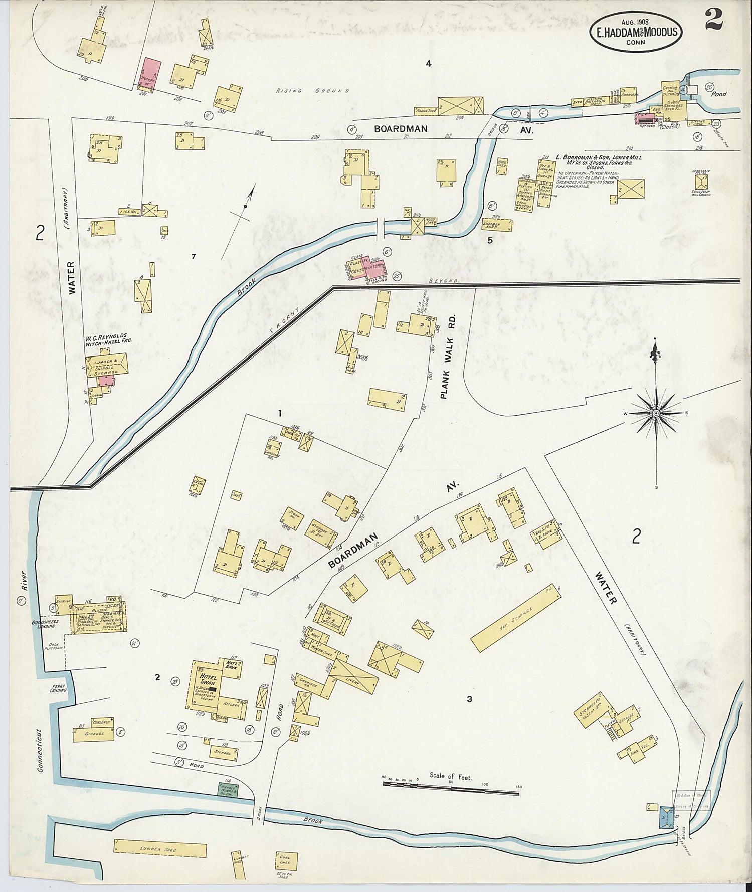 This old map of Moodus, Middlesex County, Connecticut was created by Sanborn Map Company in 1908