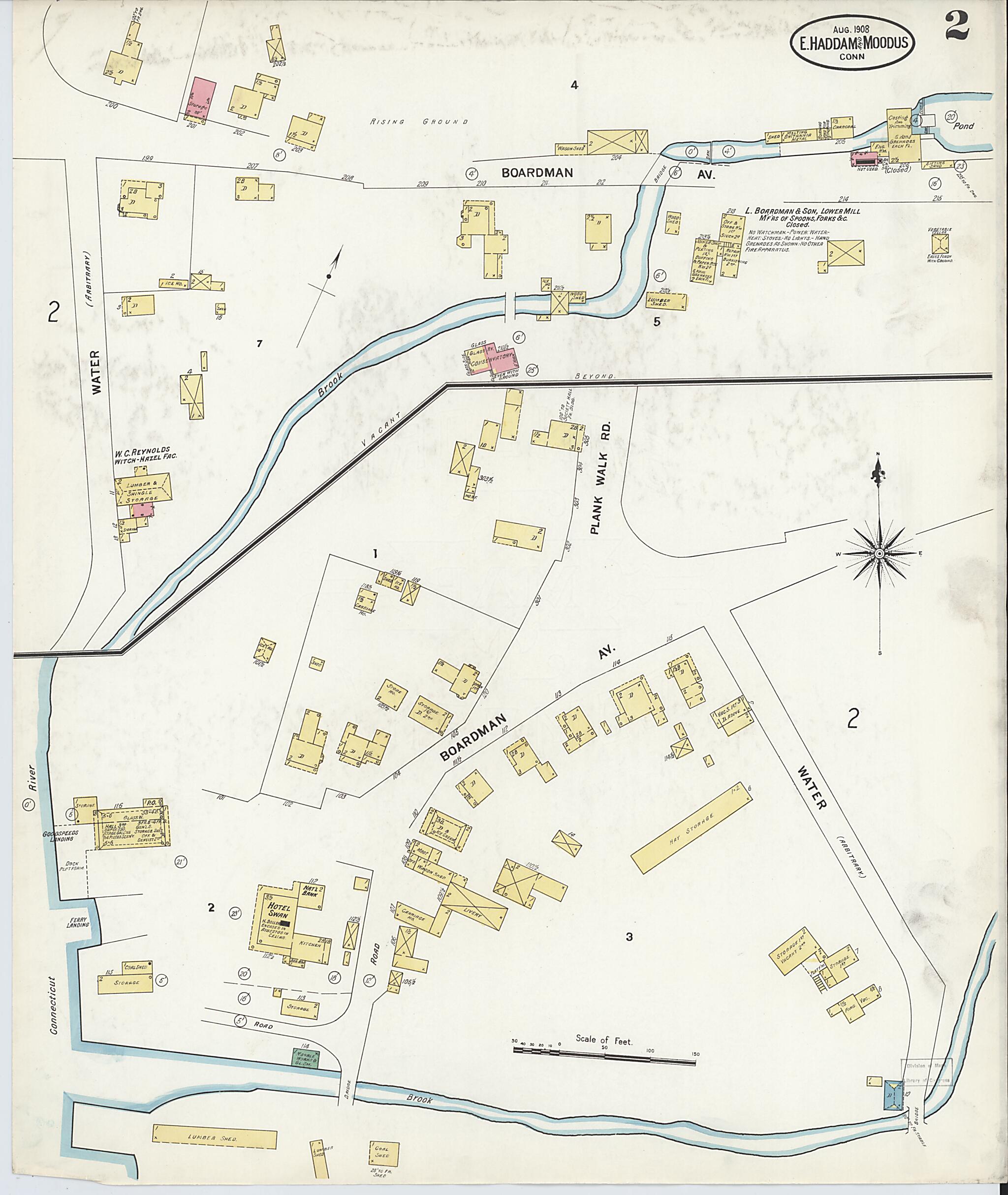 This old map of Moodus, Middlesex County, Connecticut was created by Sanborn Map Company in 1908