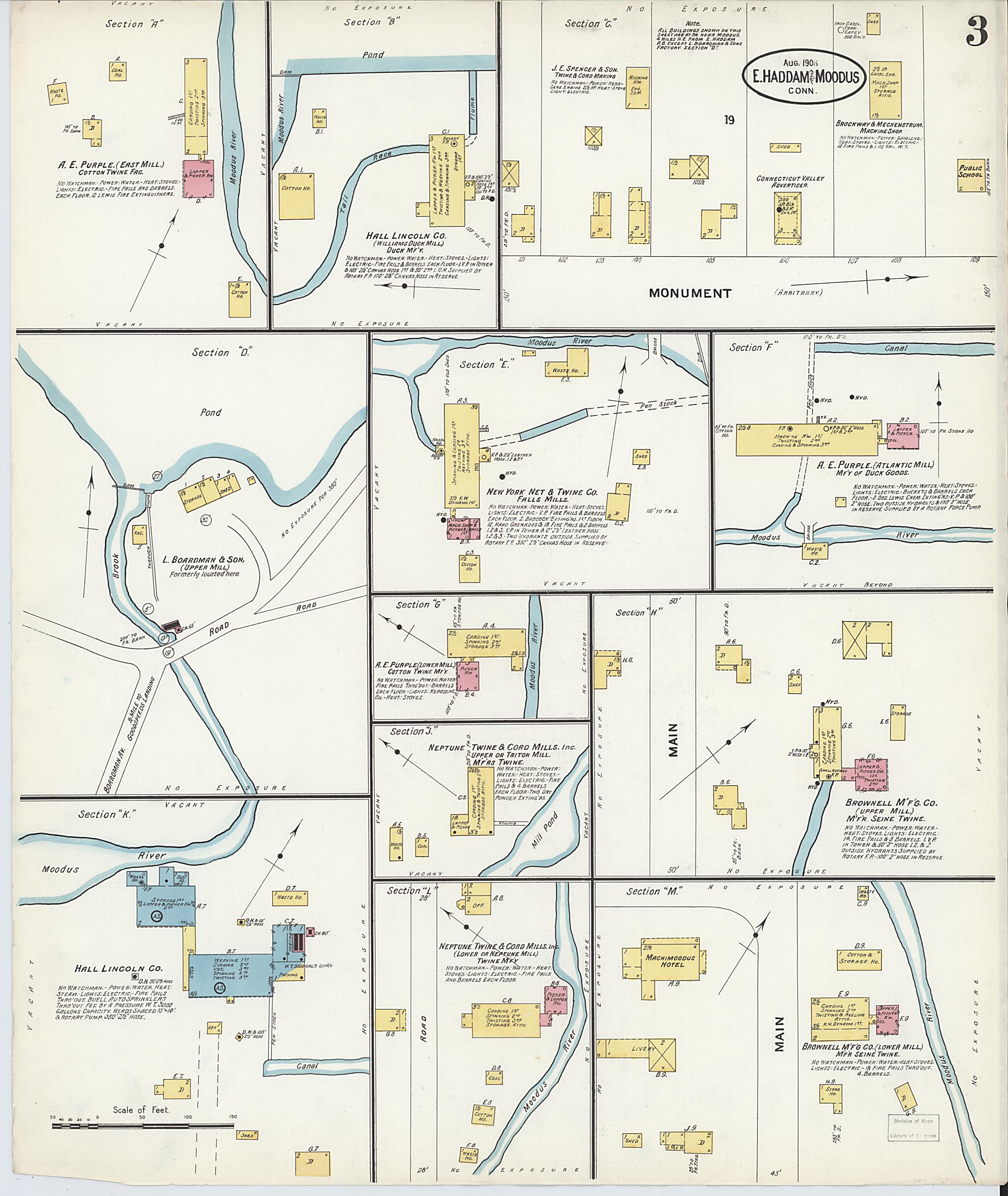 This old map of Moodus, Middlesex County, Connecticut was created by Sanborn Map Company in 1908
