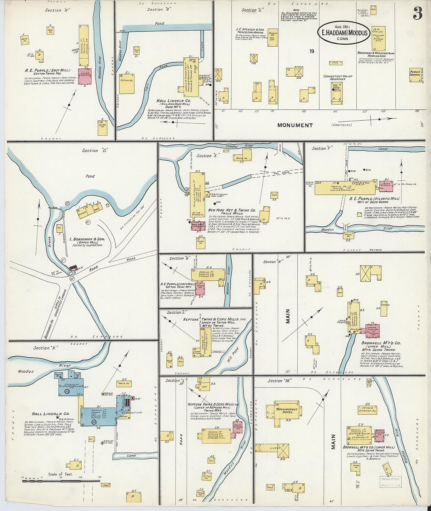This old map of Moodus, Middlesex County, Connecticut was created by Sanborn Map Company in 1908