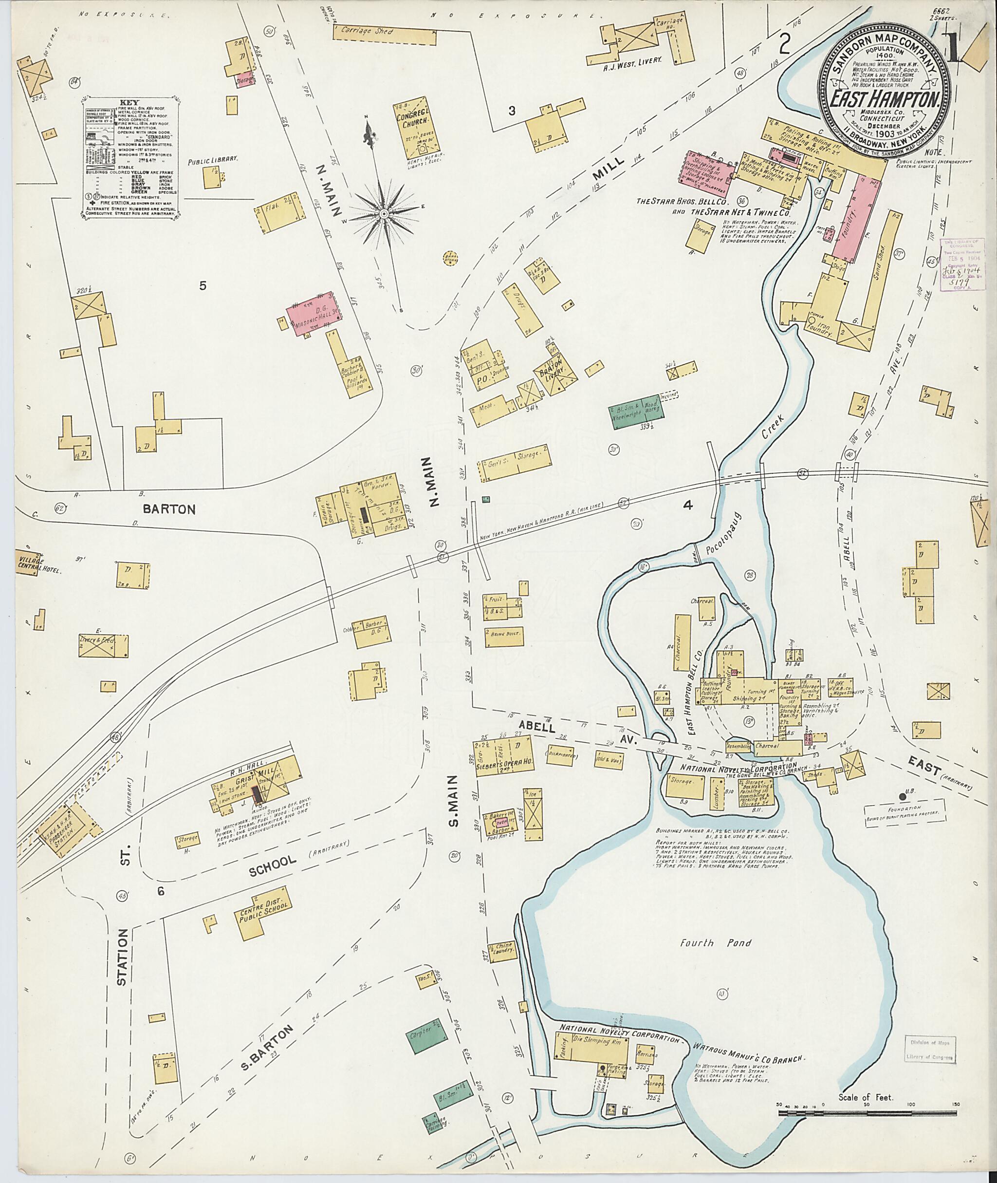 This old map of East Hampton, Middlesex County, Connecticut was created by Sanborn Map Company in 1903