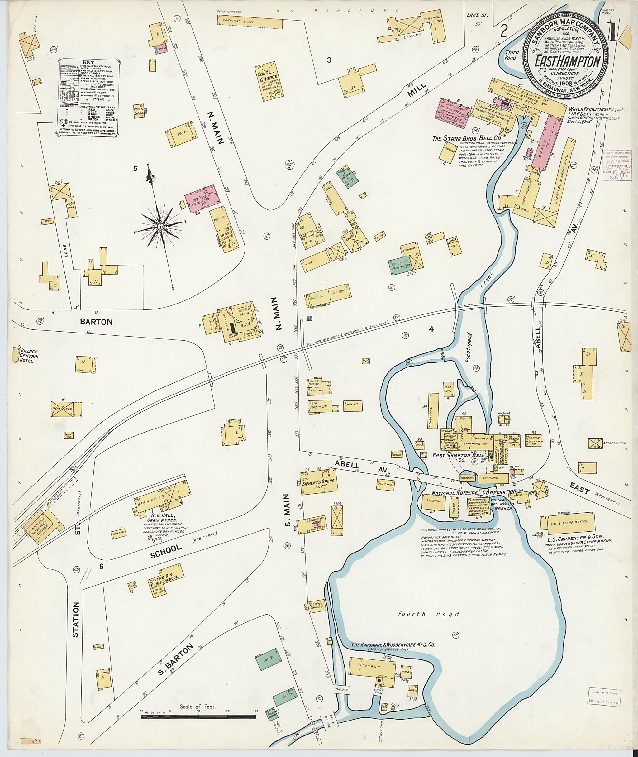 This old map of East Hampton, Middlesex County, Connecticut was created by Sanborn Map Company in 1908