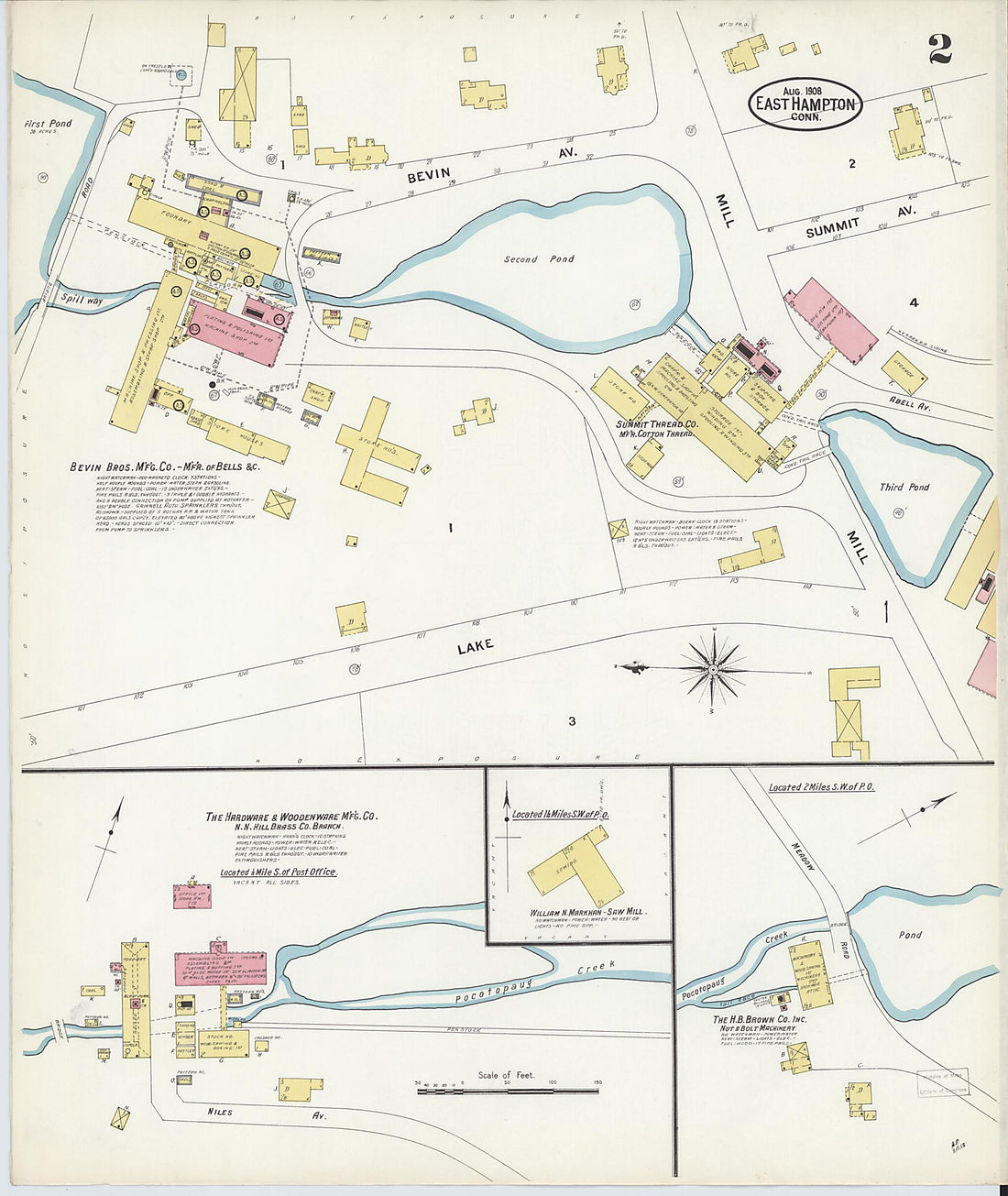 This old map of East Hampton, Middlesex County, Connecticut was created by Sanborn Map Company in 1908