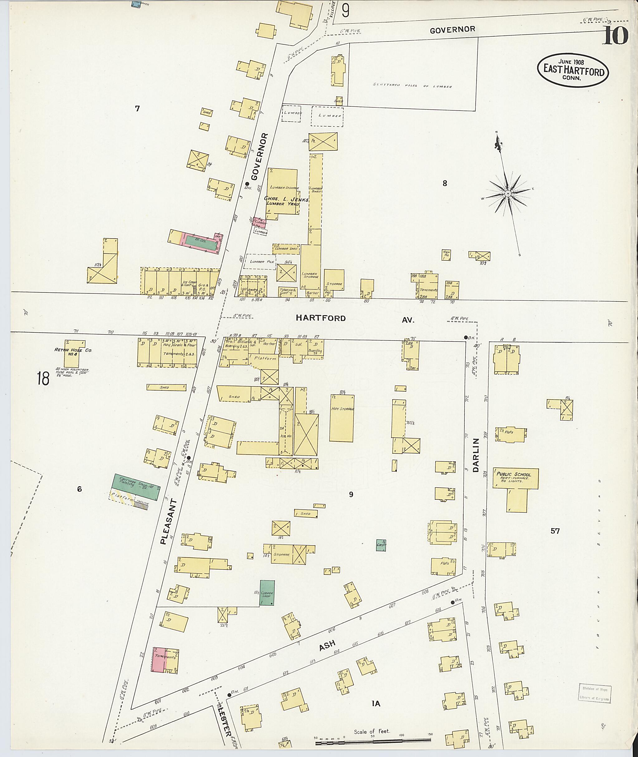 This old map of East Hartford, Hartford County, Connecticut was created by Sanborn Map Company in 1908