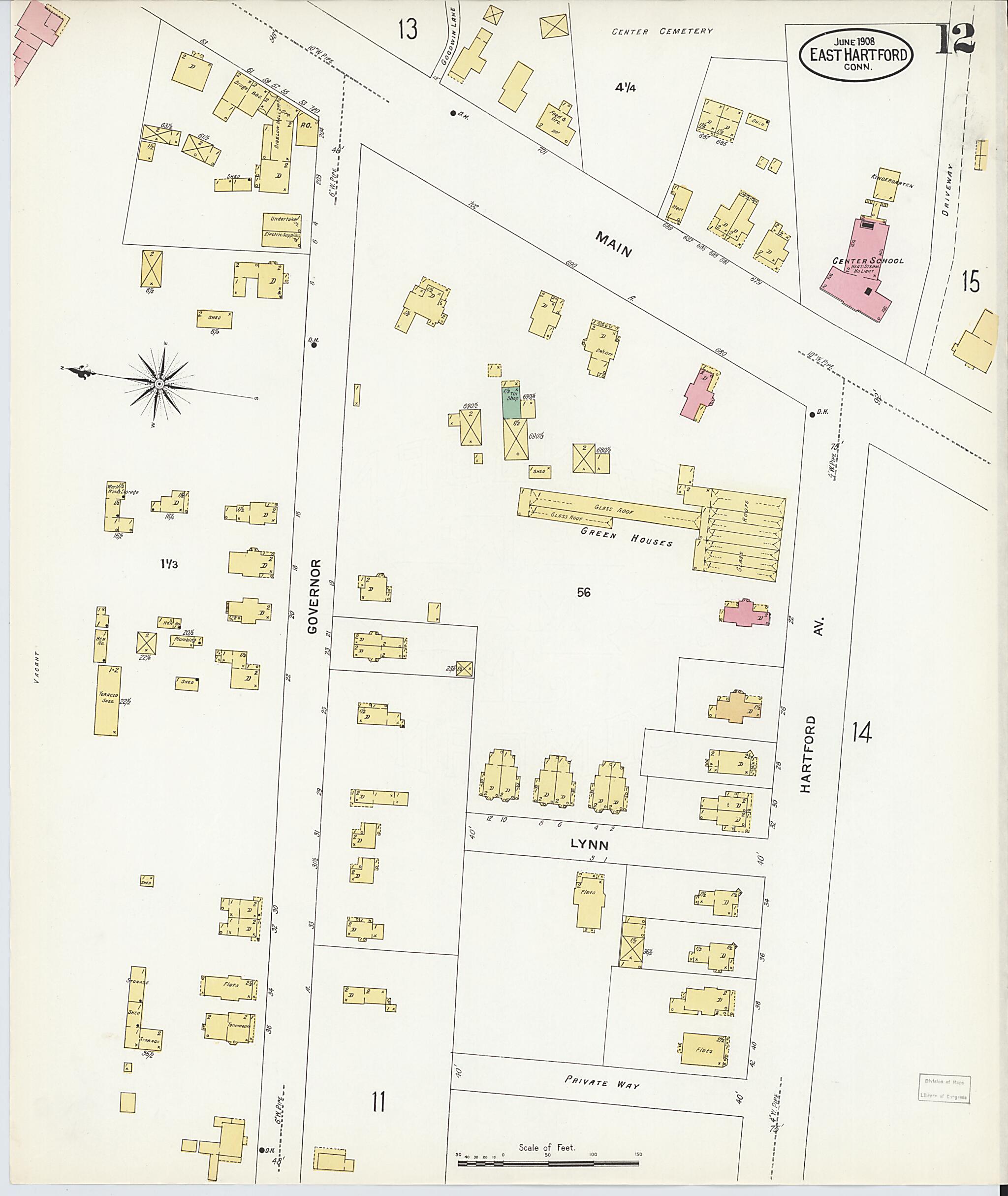 This old map of East Hartford, Hartford County, Connecticut was created by Sanborn Map Company in 1908
