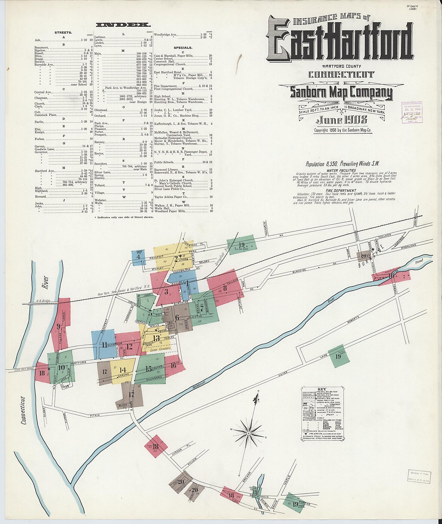 This old map of East Hartford, Hartford County, Connecticut was created by Sanborn Map Company in 1908