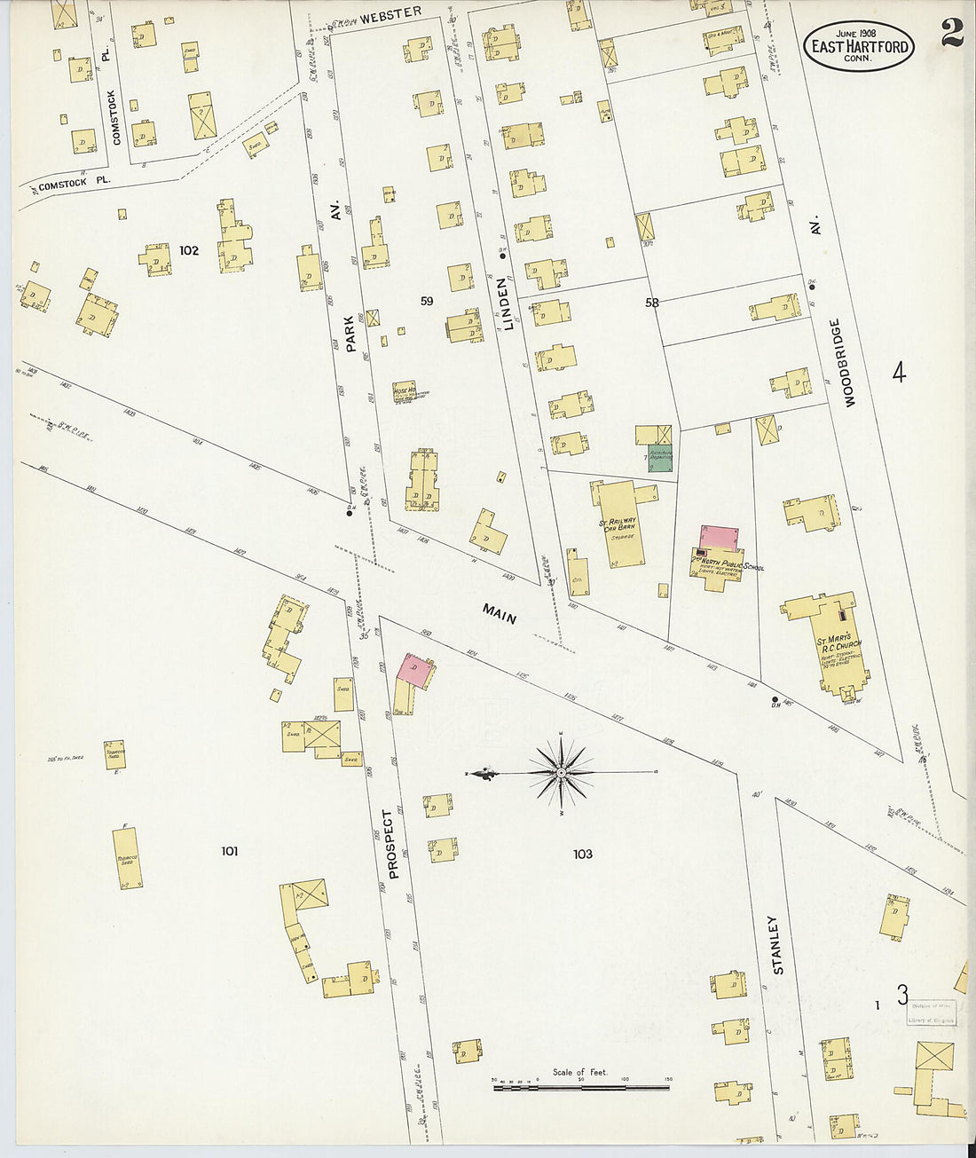 This old map of East Hartford, Hartford County, Connecticut was created by Sanborn Map Company in 1908
