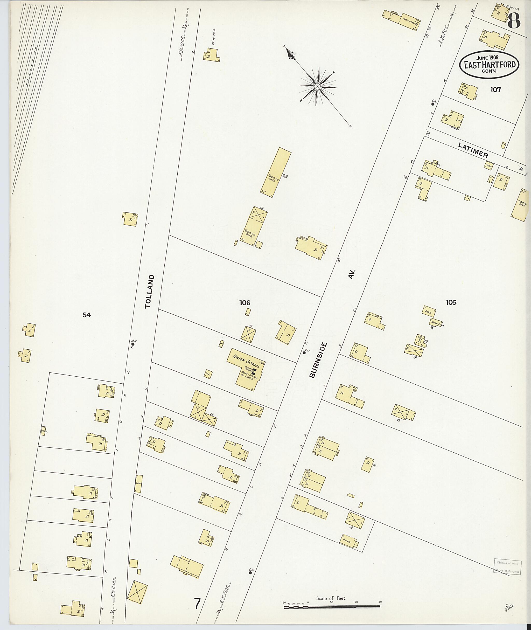 This old map of East Hartford, Hartford County, Connecticut was created by Sanborn Map Company in 1908