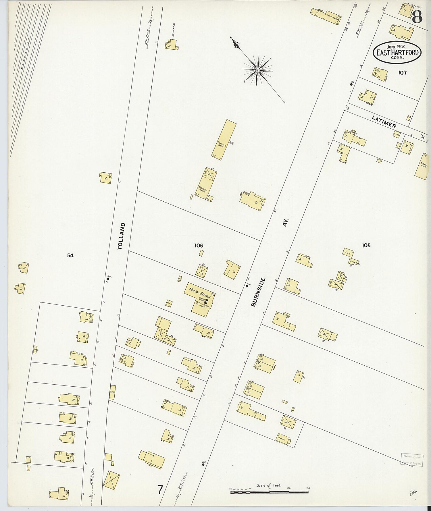 This old map of East Hartford, Hartford County, Connecticut was created by Sanborn Map Company in 1908