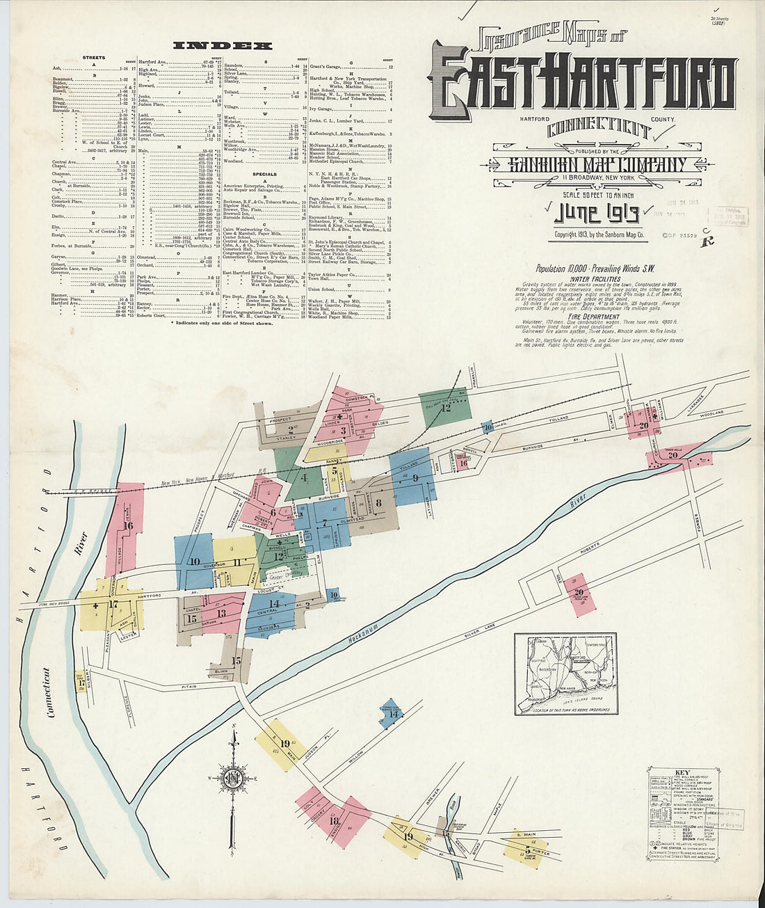 This old map of East Hartford, Hartford County, Connecticut was created by Sanborn Map Company in 1913