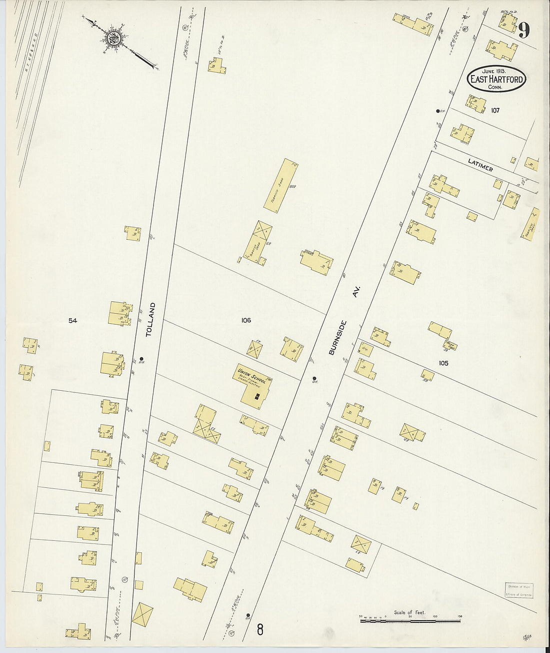 This old map of East Hartford, Hartford County, Connecticut was created by Sanborn Map Company in 1913