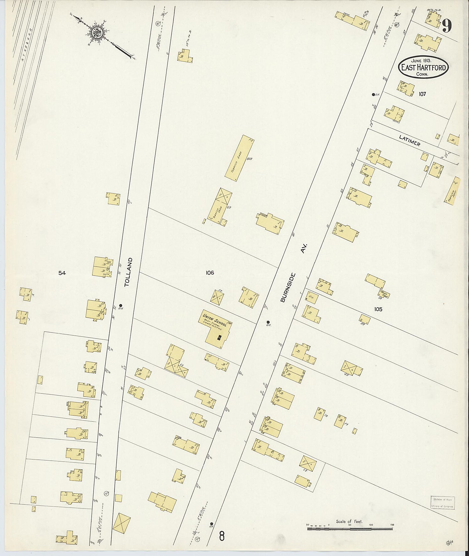 This old map of East Hartford, Hartford County, Connecticut was created by Sanborn Map Company in 1913