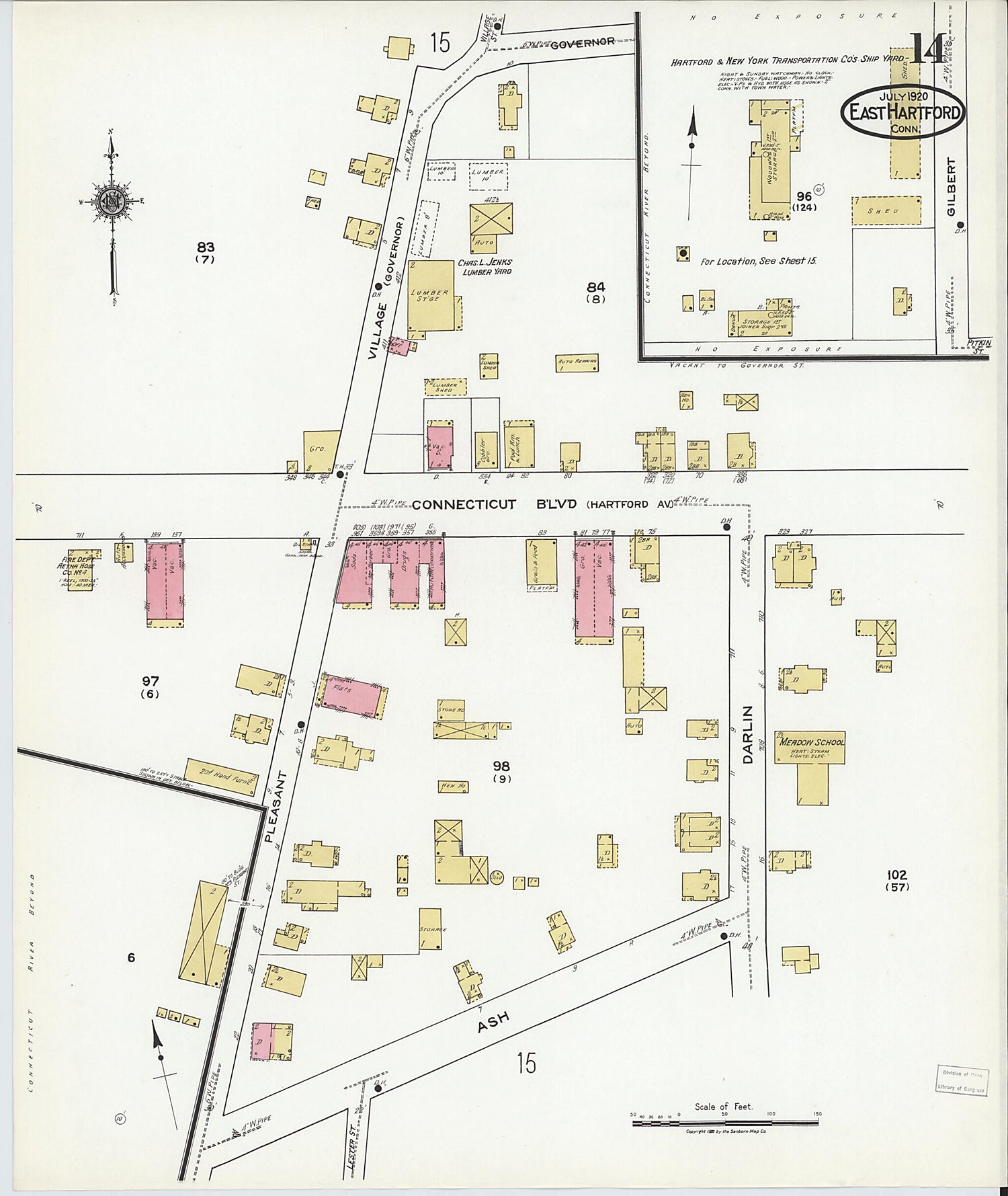 This old map of East Hartford, Hartford County, Connecticut was created by Sanborn Map Company in 1920