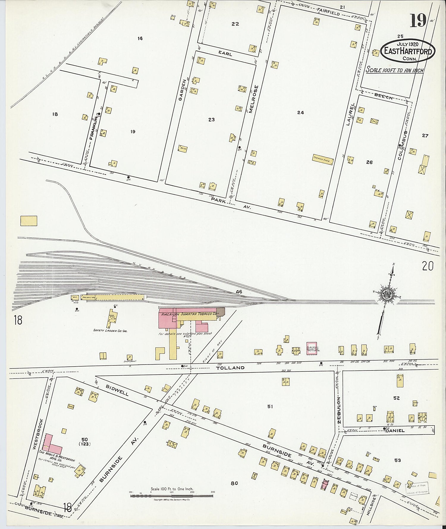 This old map of East Hartford, Hartford County, Connecticut was created by Sanborn Map Company in 1920