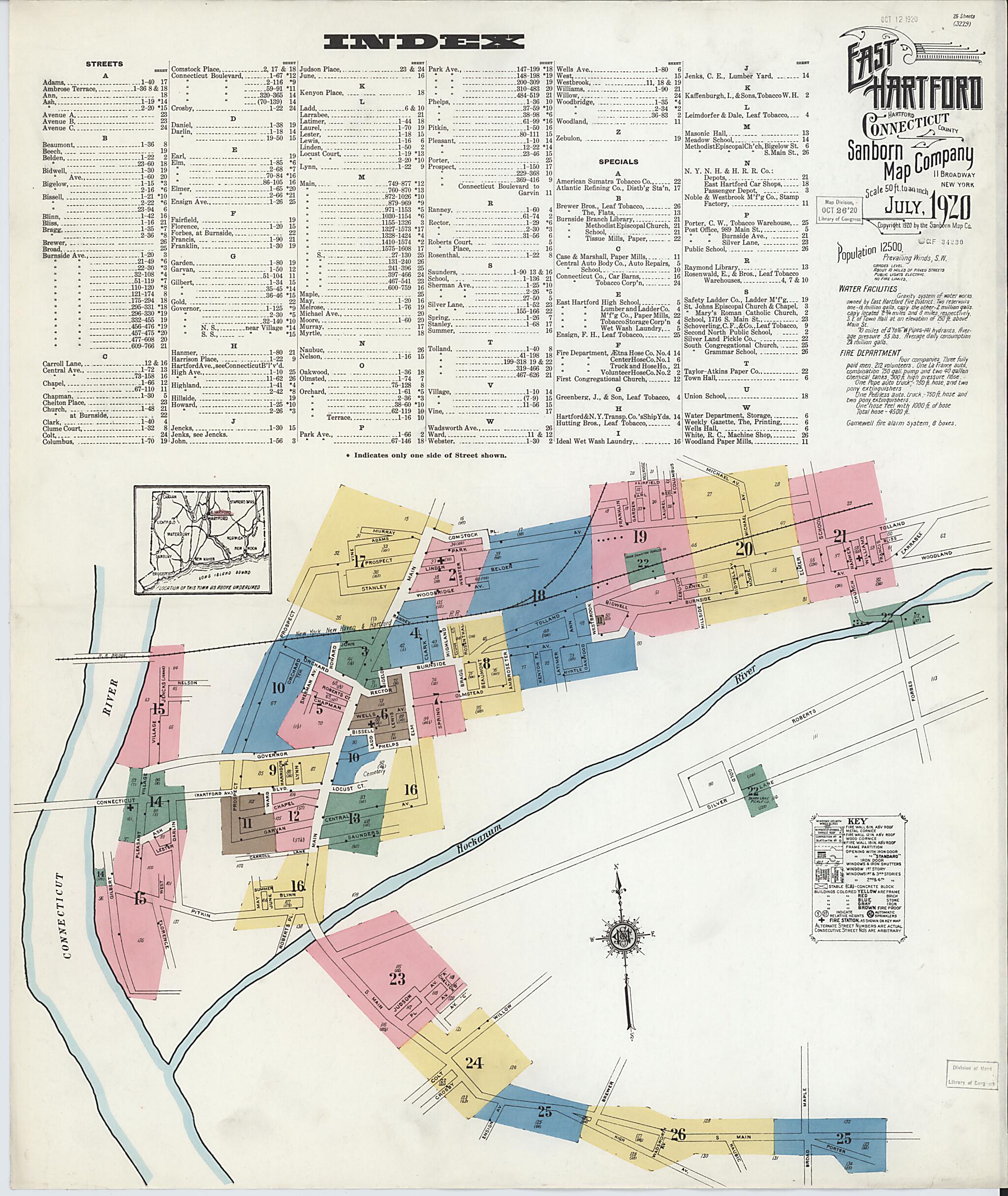 This old map of East Hartford, Hartford County, Connecticut was created by Sanborn Map Company in 1920