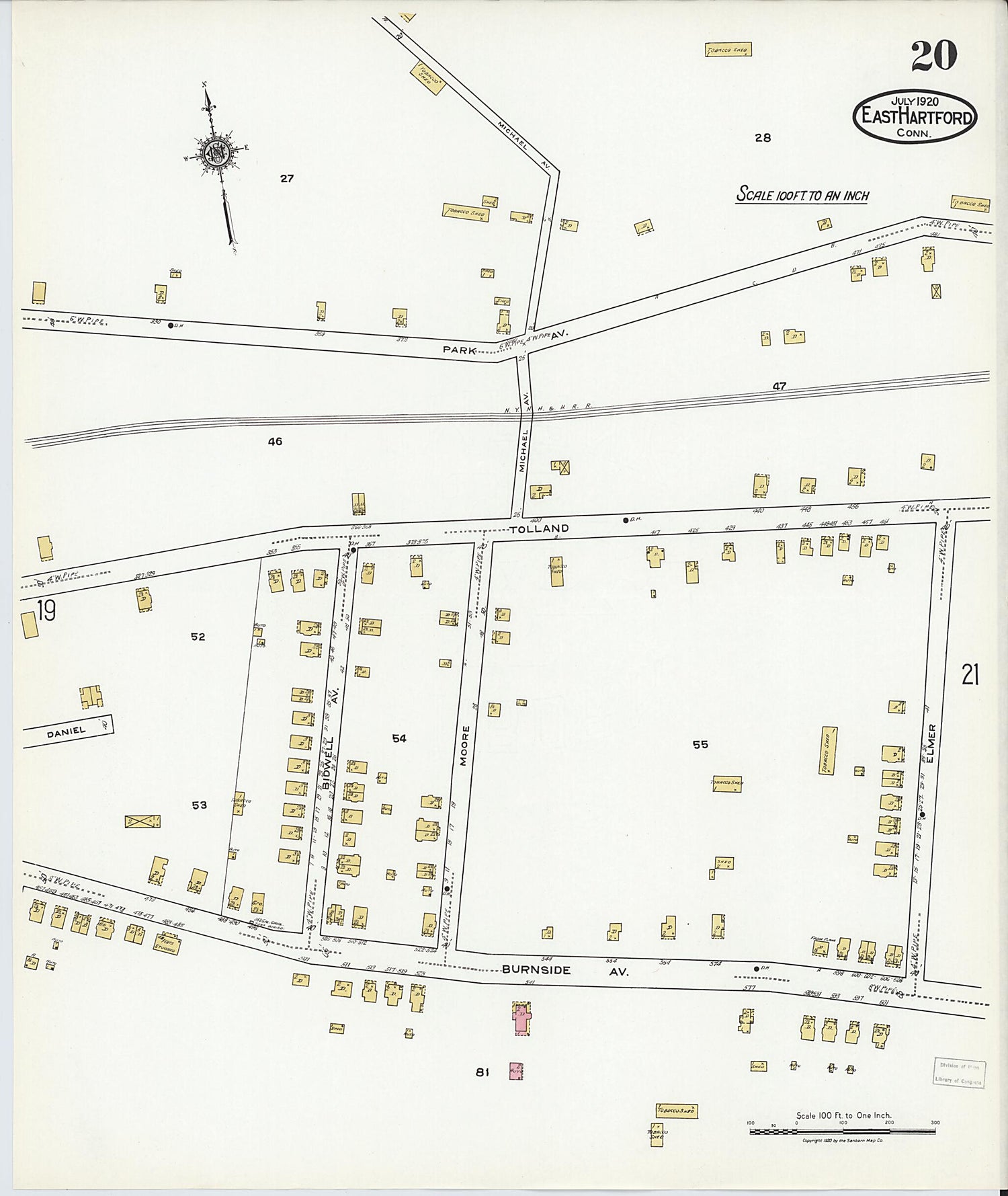 This old map of East Hartford, Hartford County, Connecticut was created by Sanborn Map Company in 1920