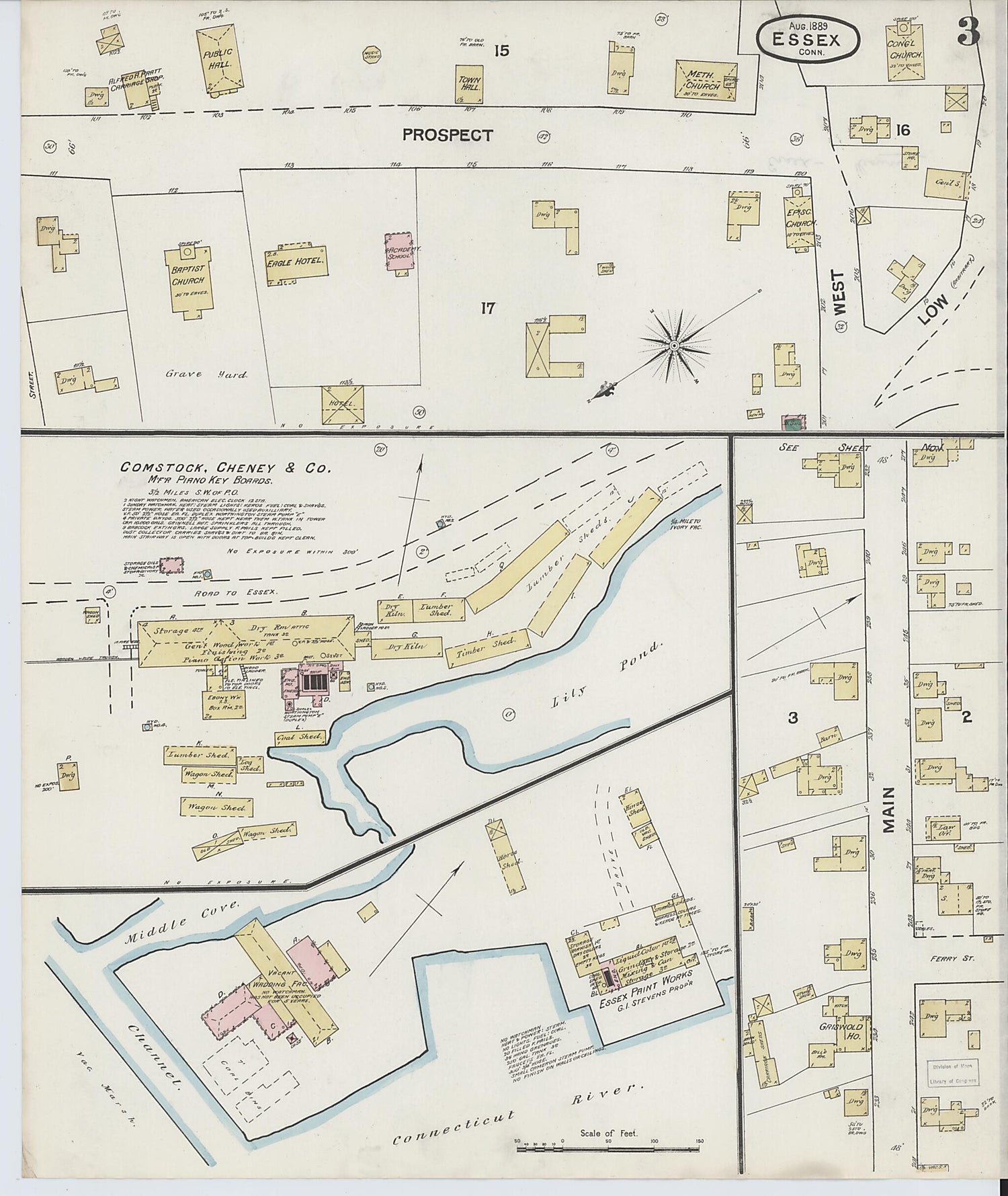 This old map of Essex, Middlesex County, Connecticut was created by Sanborn Map Company in 1889