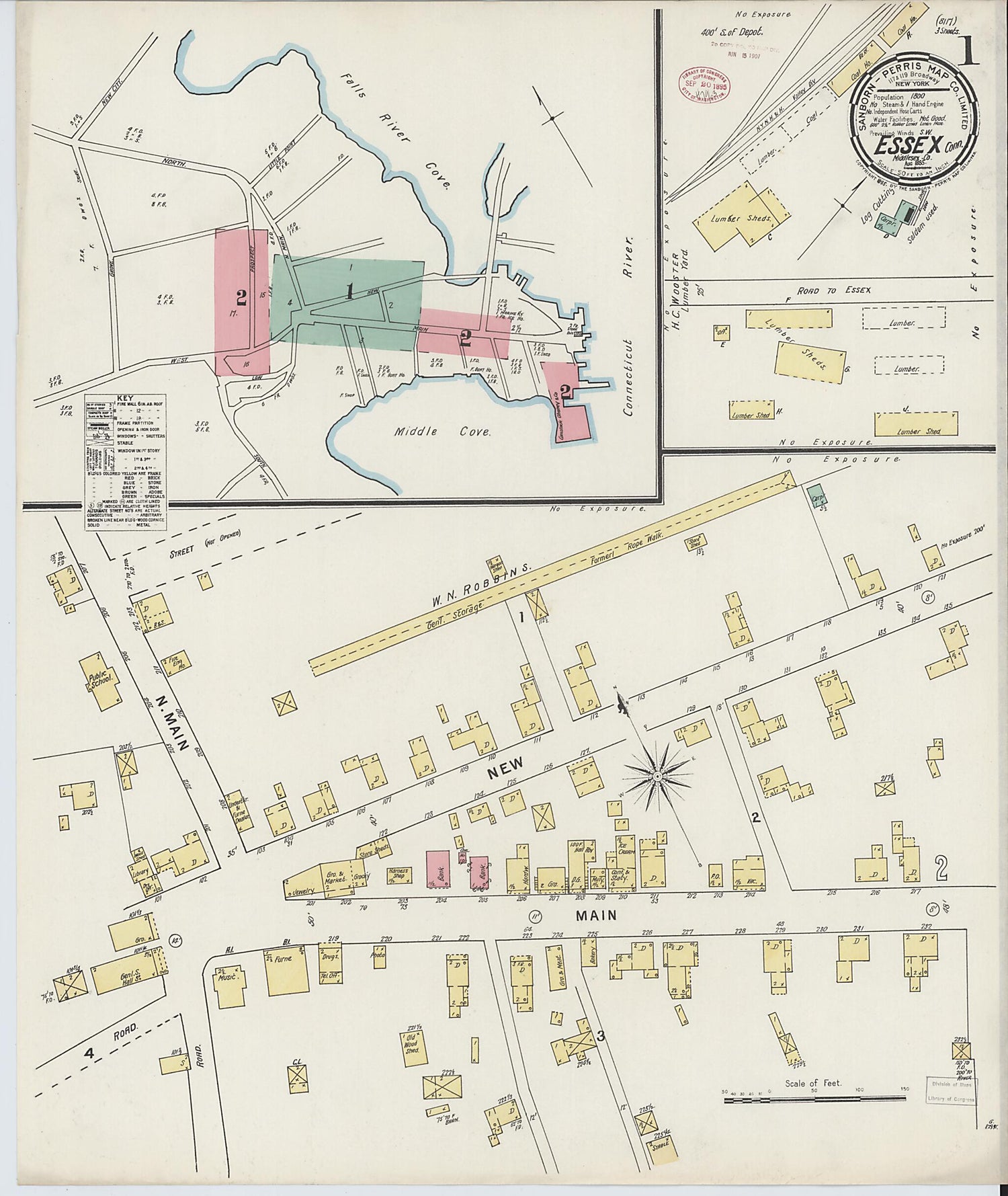 This old map of Essex, Middlesex County, Connecticut was created by Sanborn Map Company in 1895