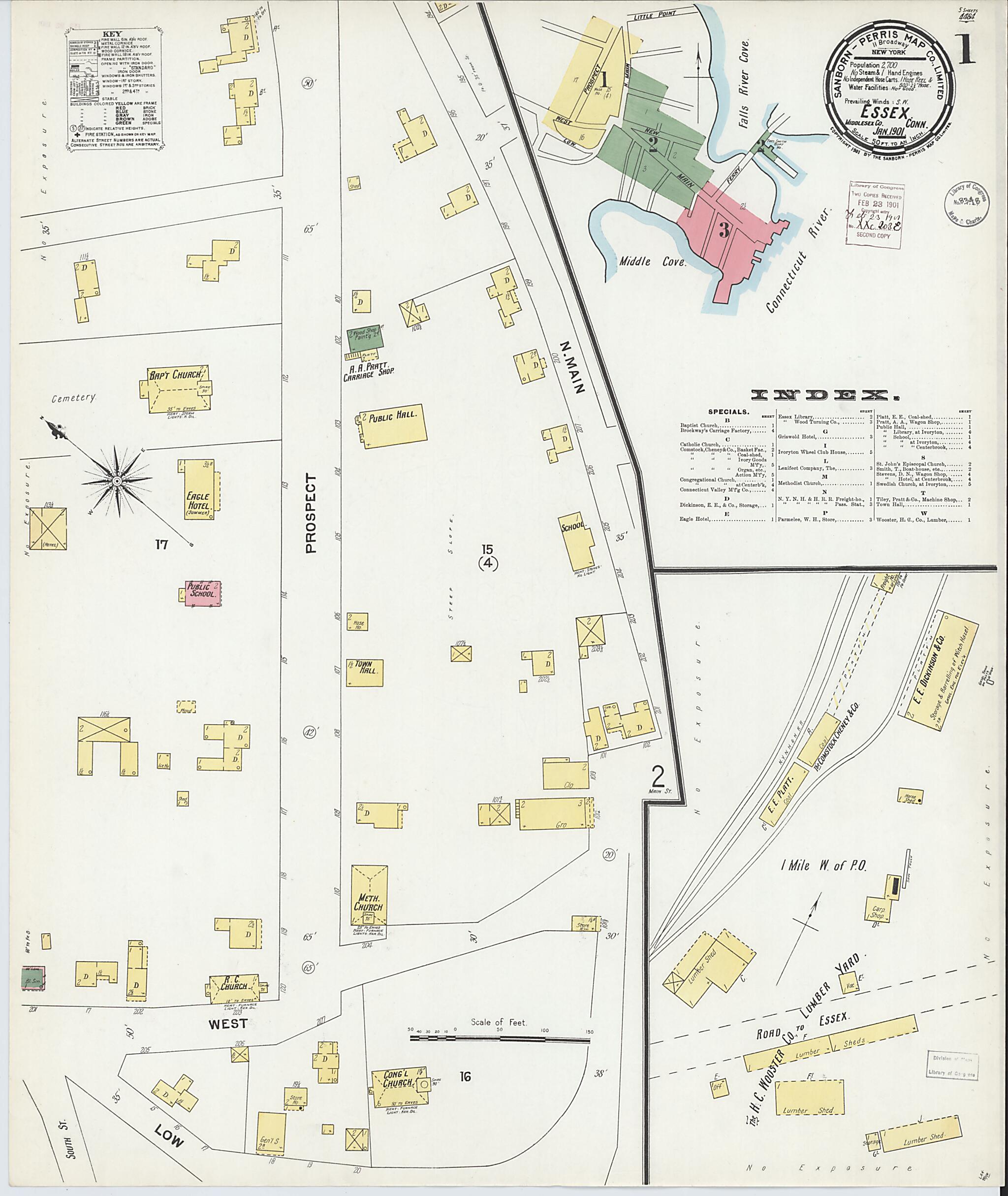 This old map of Essex, Middlesex County, Connecticut was created by Sanborn Map Company in 1901