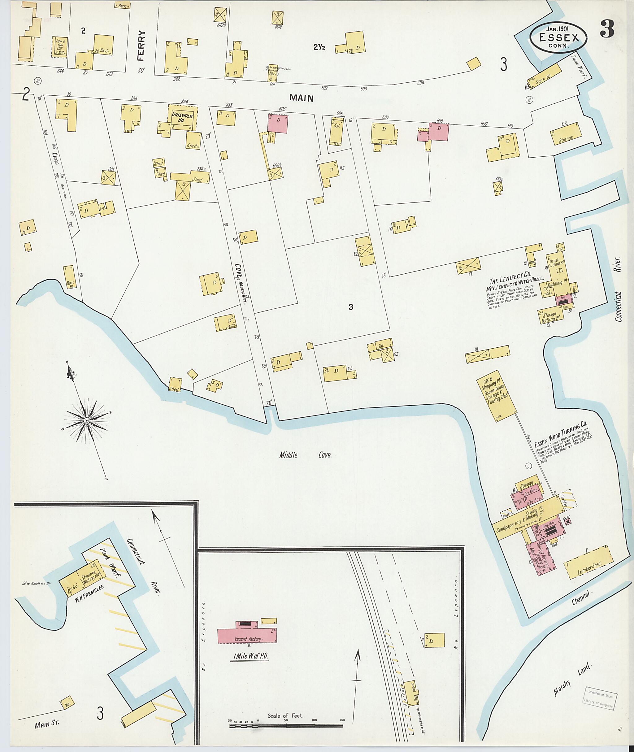 This old map of Essex, Middlesex County, Connecticut was created by Sanborn Map Company in 1901