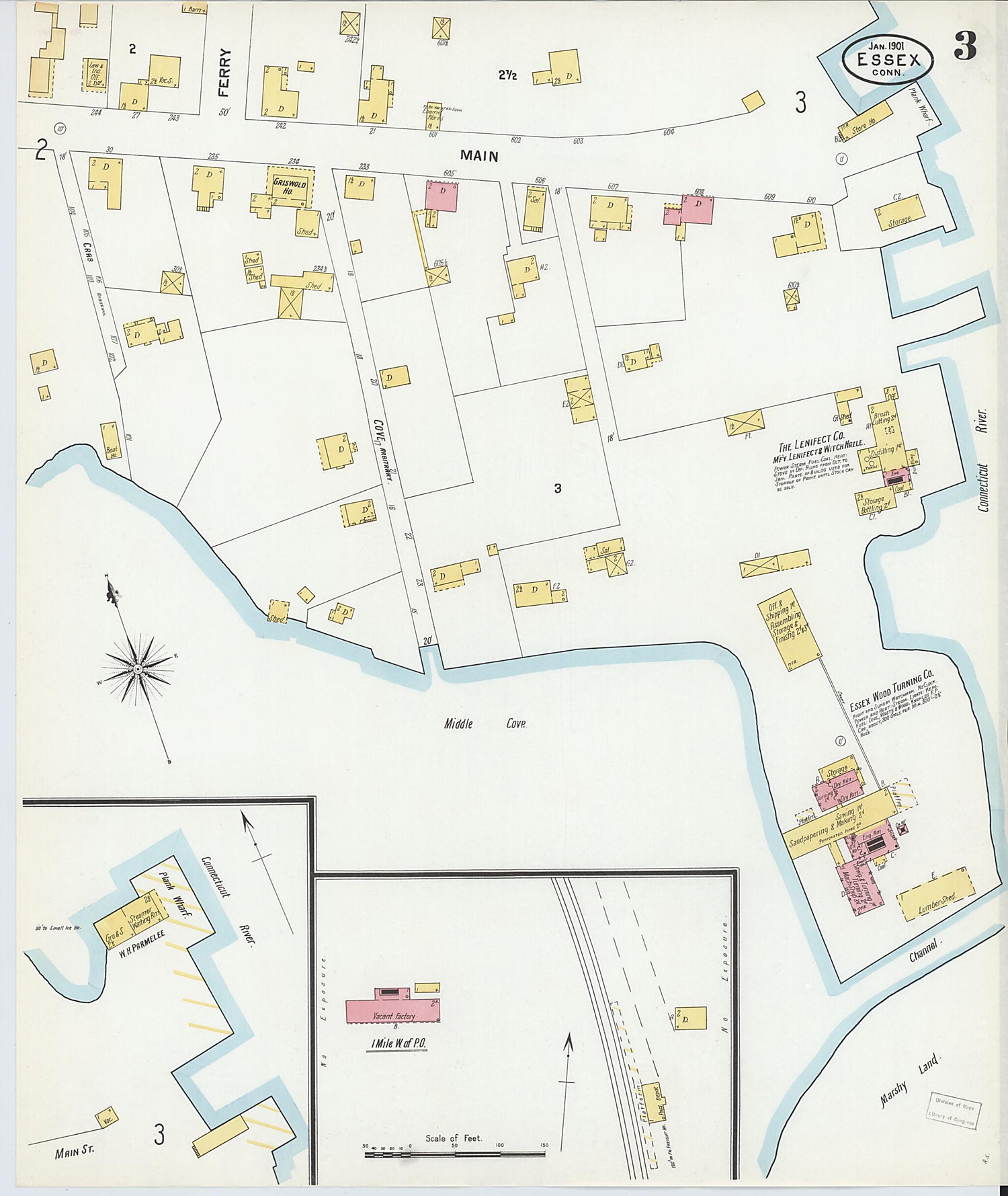 This old map of Essex, Middlesex County, Connecticut was created by Sanborn Map Company in 1901