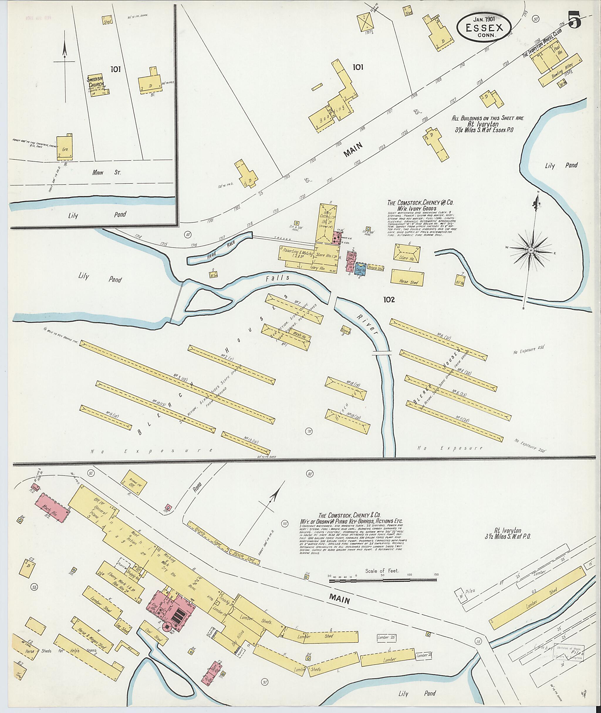 This old map of Essex, Middlesex County, Connecticut was created by Sanborn Map Company in 1901